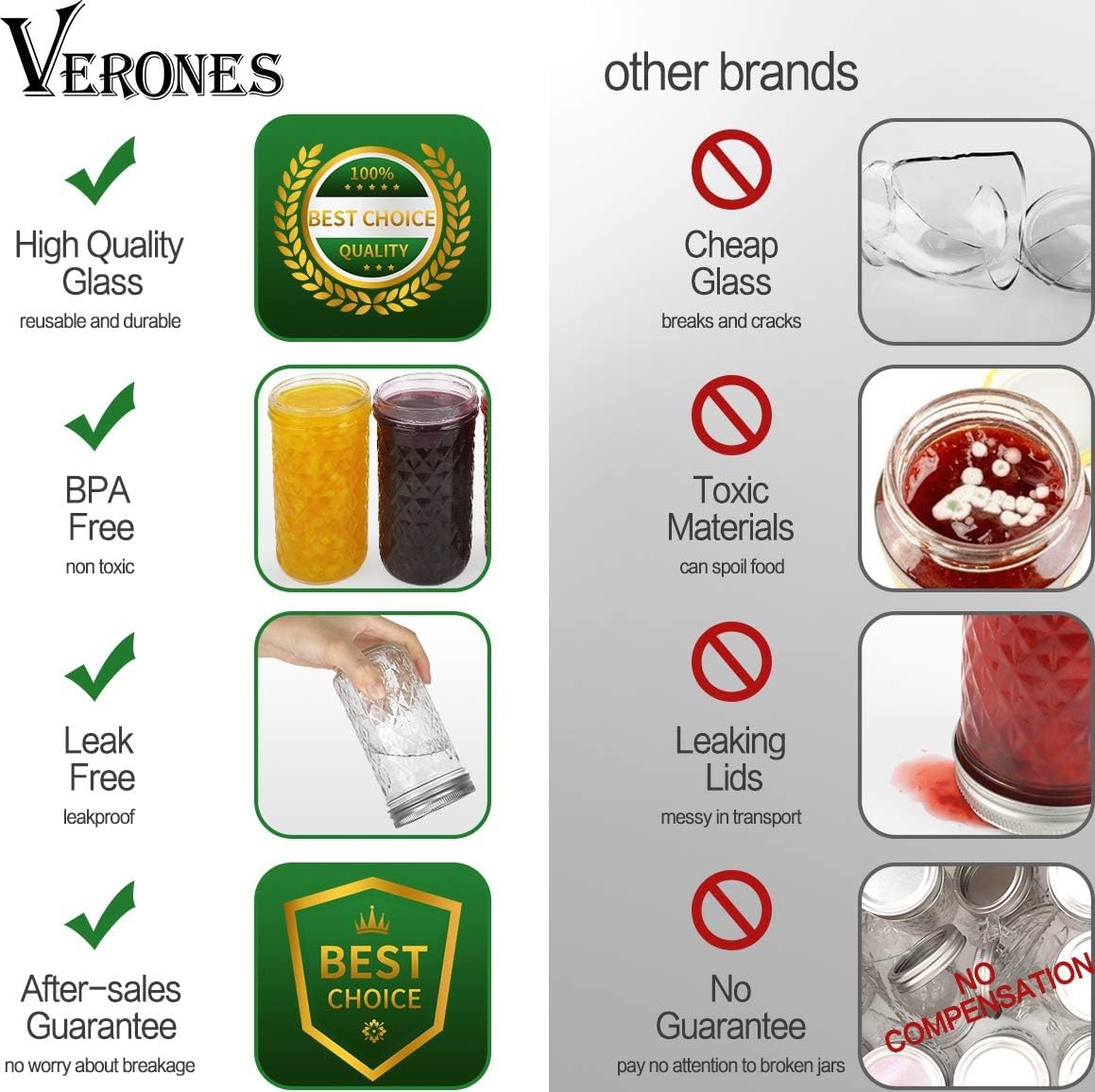 VERONES 12 OZ Mason Jars with Regular Lids 16 Pack