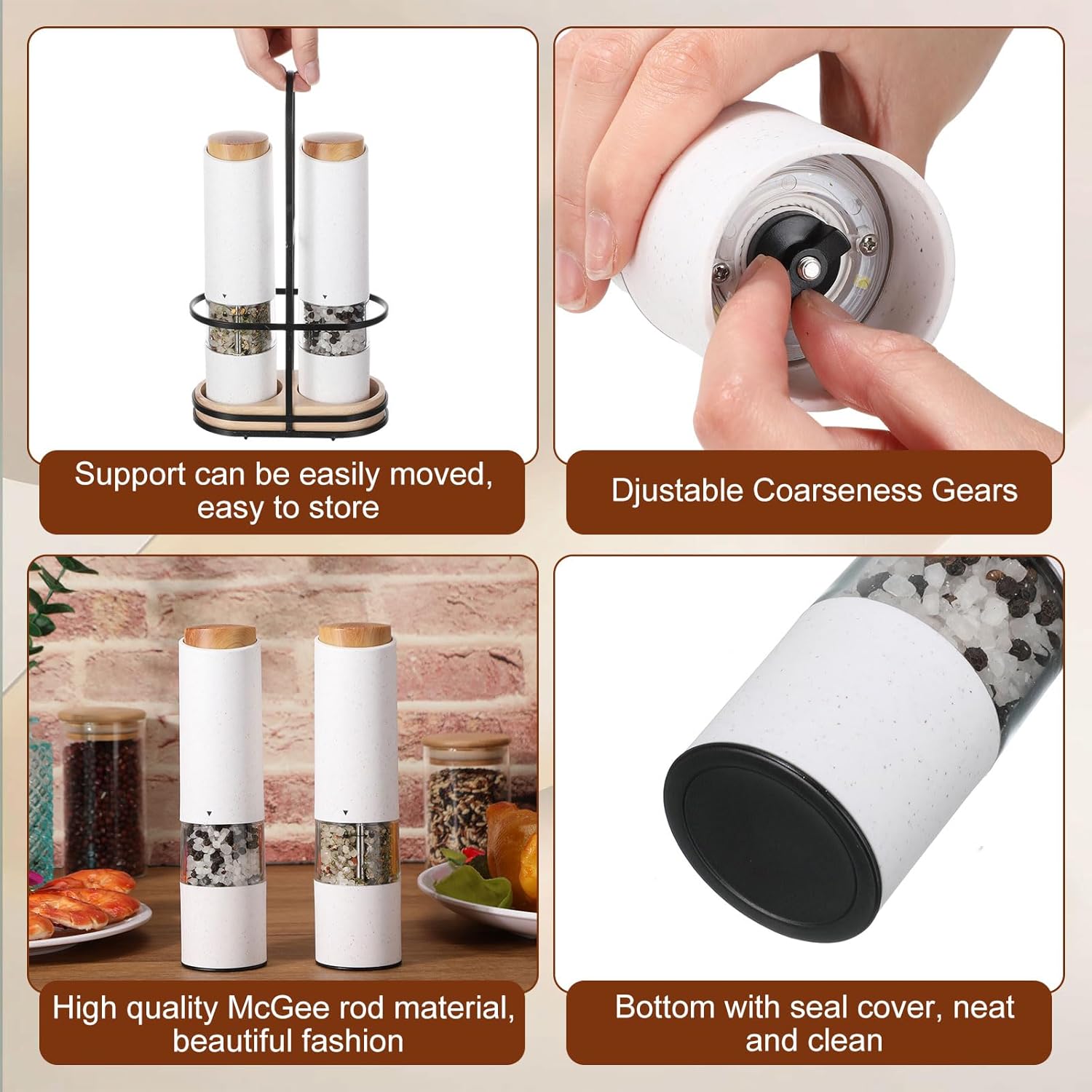Electric Salt Pepper Grinder Set with LED Light and Spill Proof Base