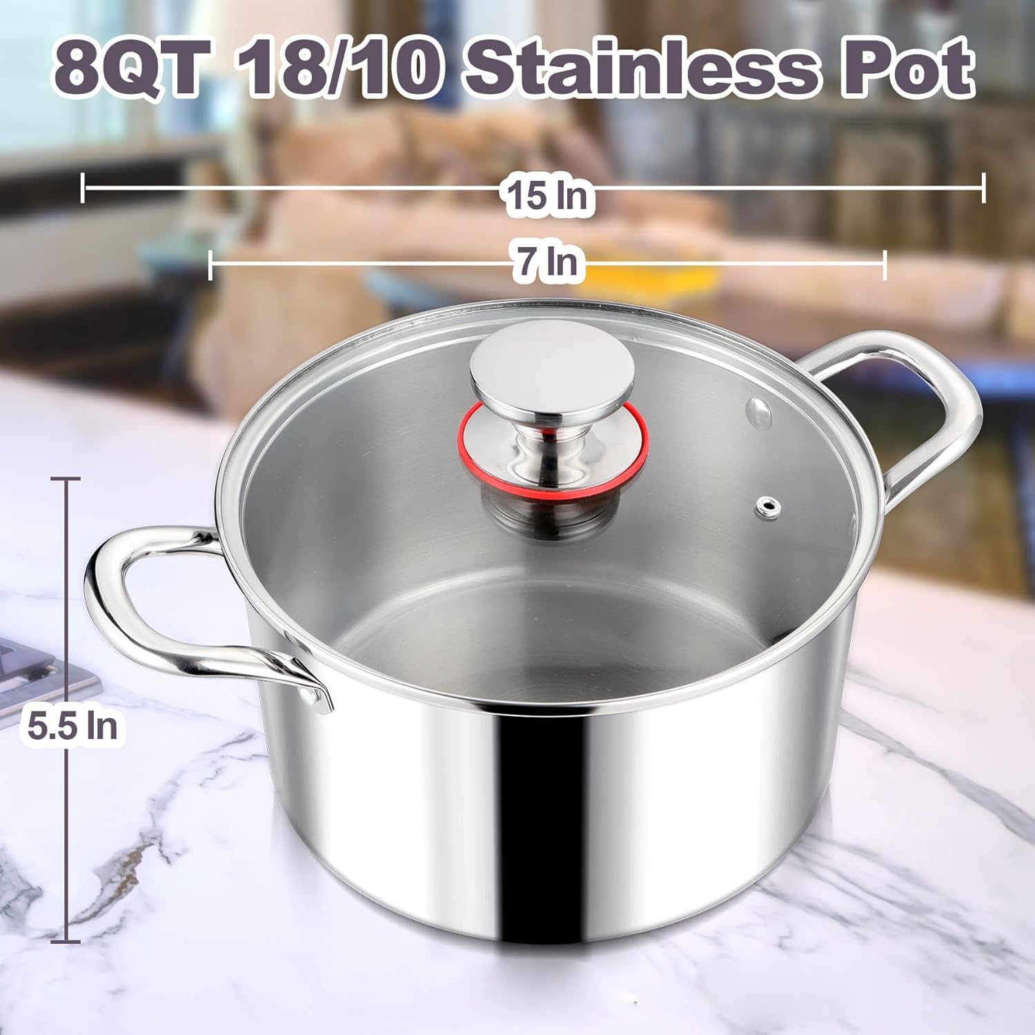 LIANYU 8QT Stainless Steel Stock Pot with Lid 1