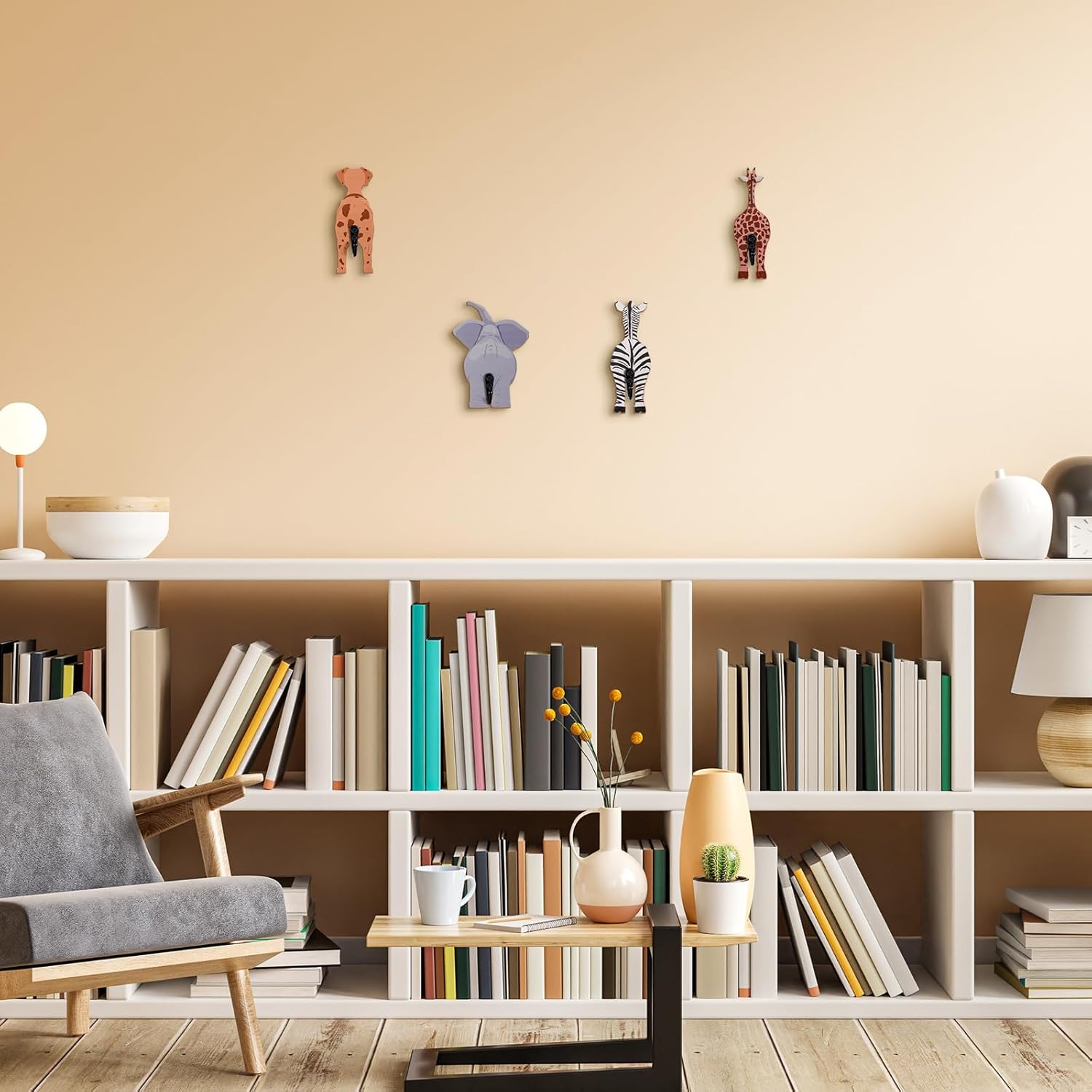 Qunclay 4 Pcs Safari Animal Wall Hooks Decorative