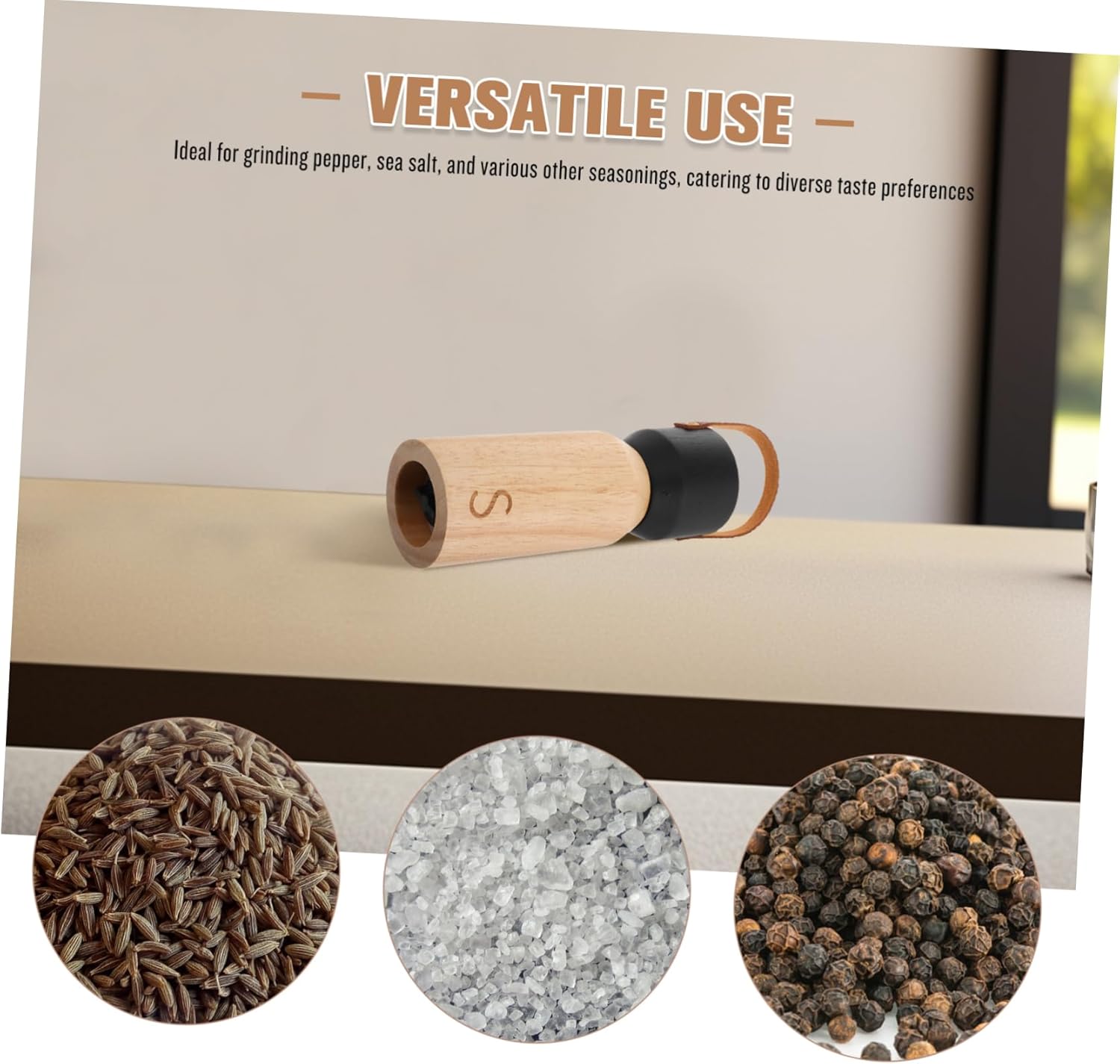 Alipis Manual Wooden Pepper Grinder with Black Cap 1