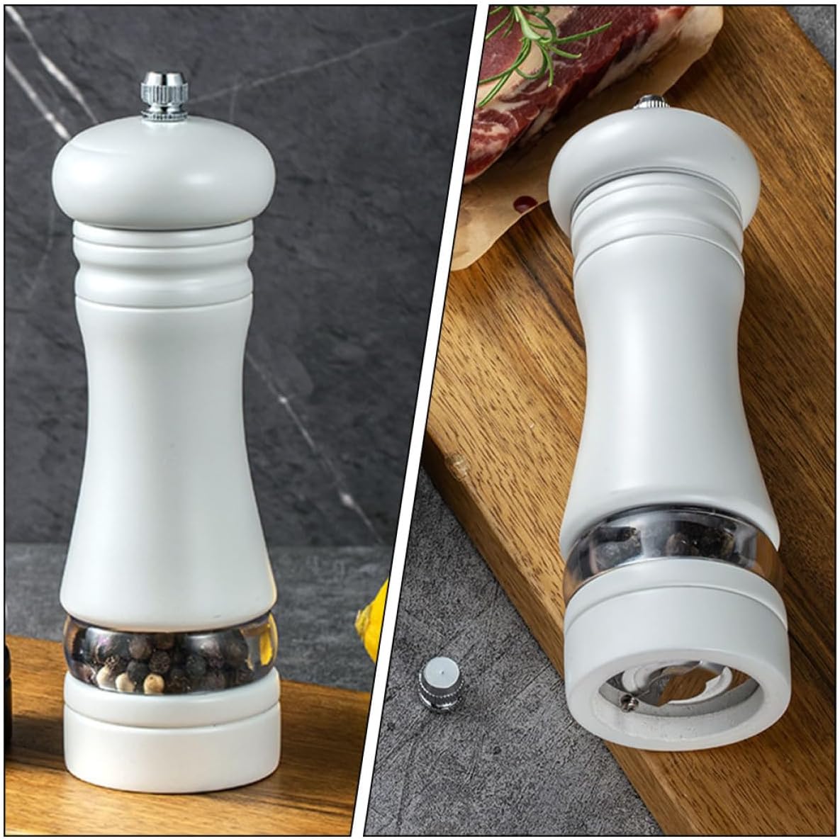 SHOWERORO Refillable Pepper Mill with Wood Handle