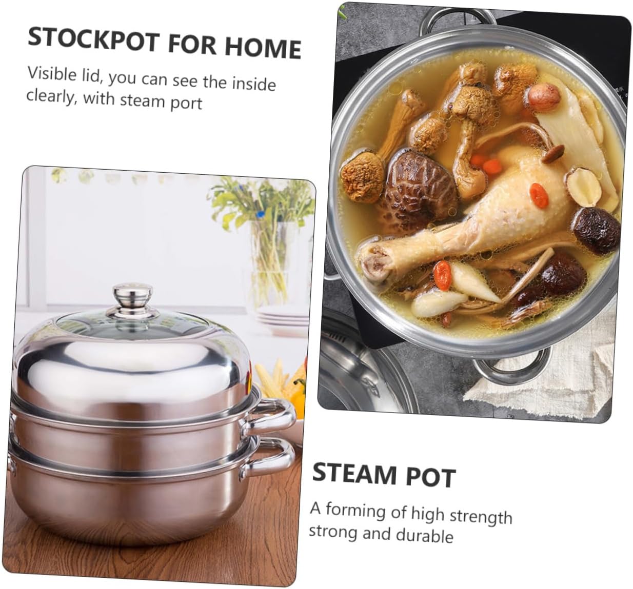 IMIKEYA 28cm Stainless Steel Steaming Pot with High Lid 1