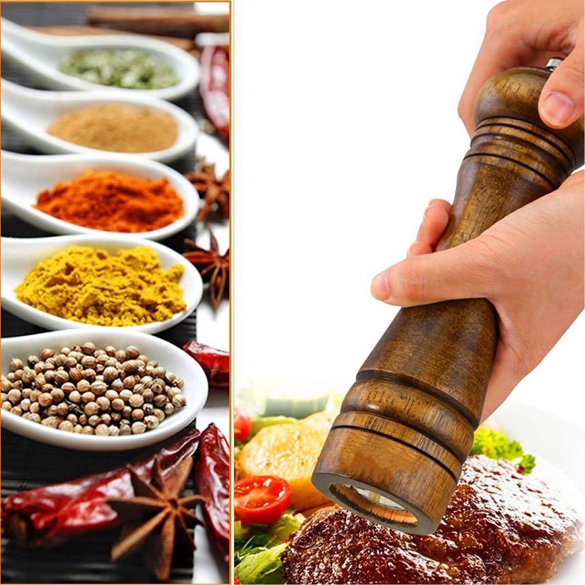 BINHAI Adjustable Pepper Mill Set 2 Piece 8 Inches