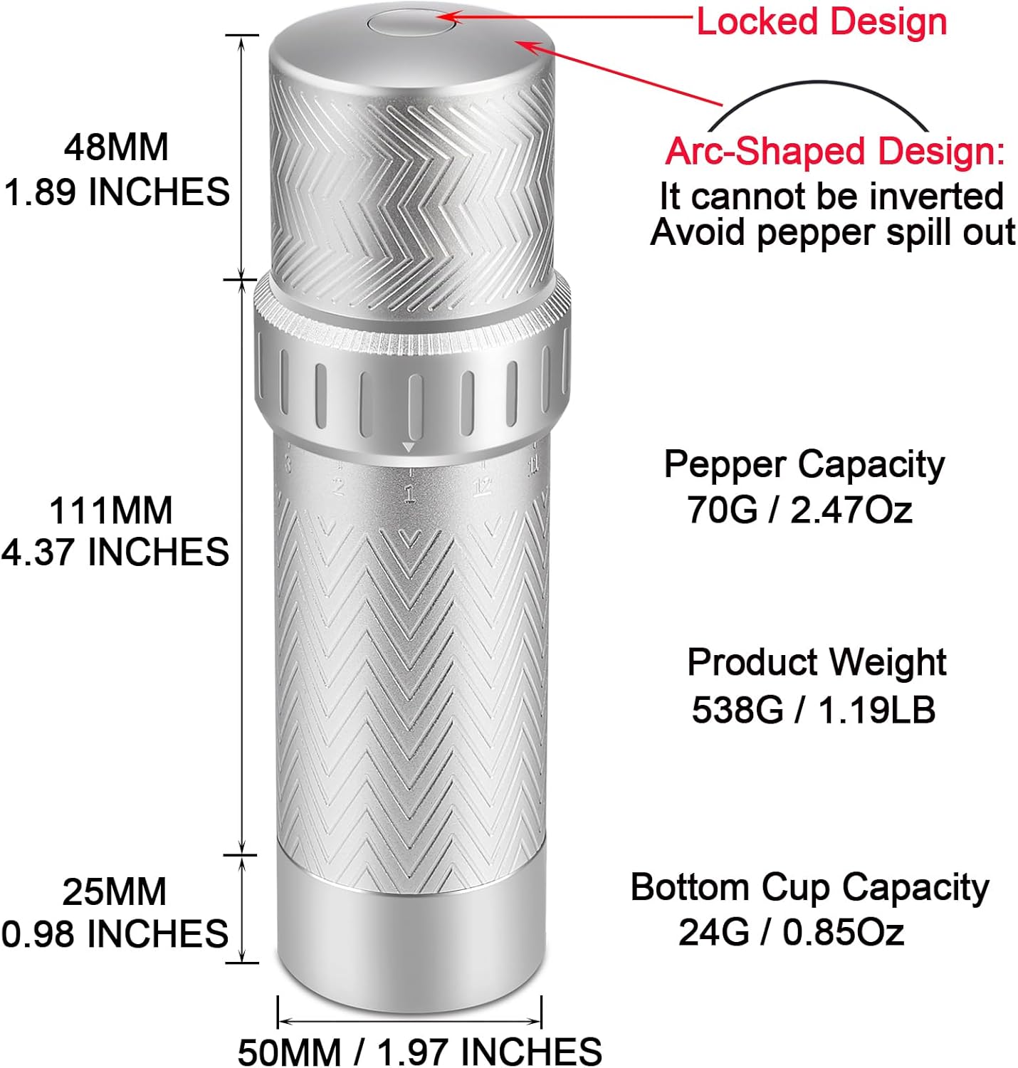 ARKNOAH Manual Pepper Grinder with External Coarseness Adjustment