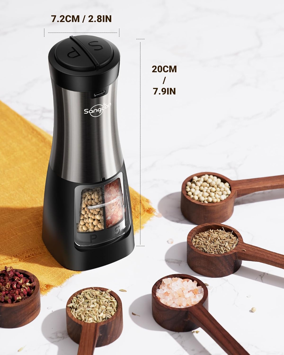 Sangcon 2 in 1 Electric Salt Pepper Grinder Set Shakers 1