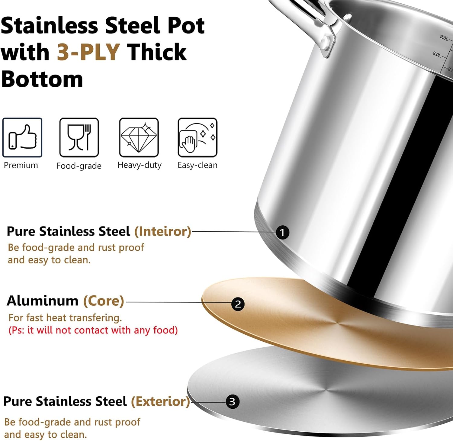 PP CHEF 10 Quart Stock Pot with Glass Lid