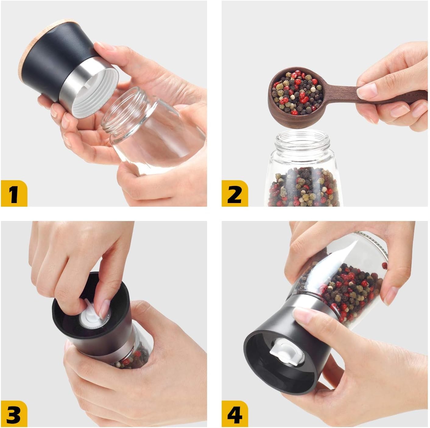 Pepper Mill Salt Mill Set of 2 with Adjustable Coarseness