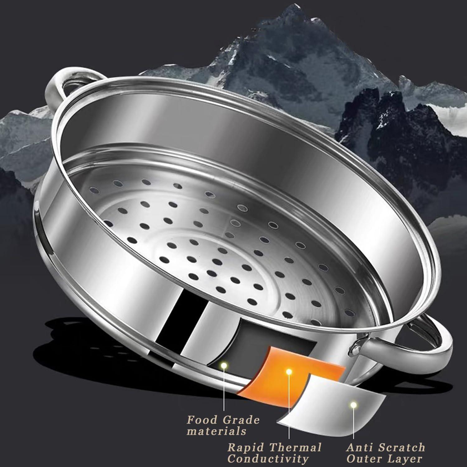 Stainless Steel 11 Inch 2-Tier Steamer Pot with Lid