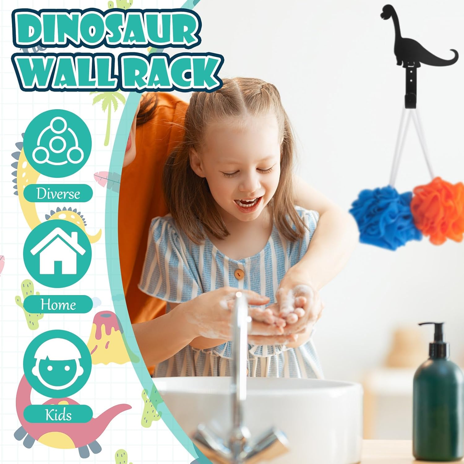 Zhengmy Dinosaur Theme Wall Coat Hooks Black Metal