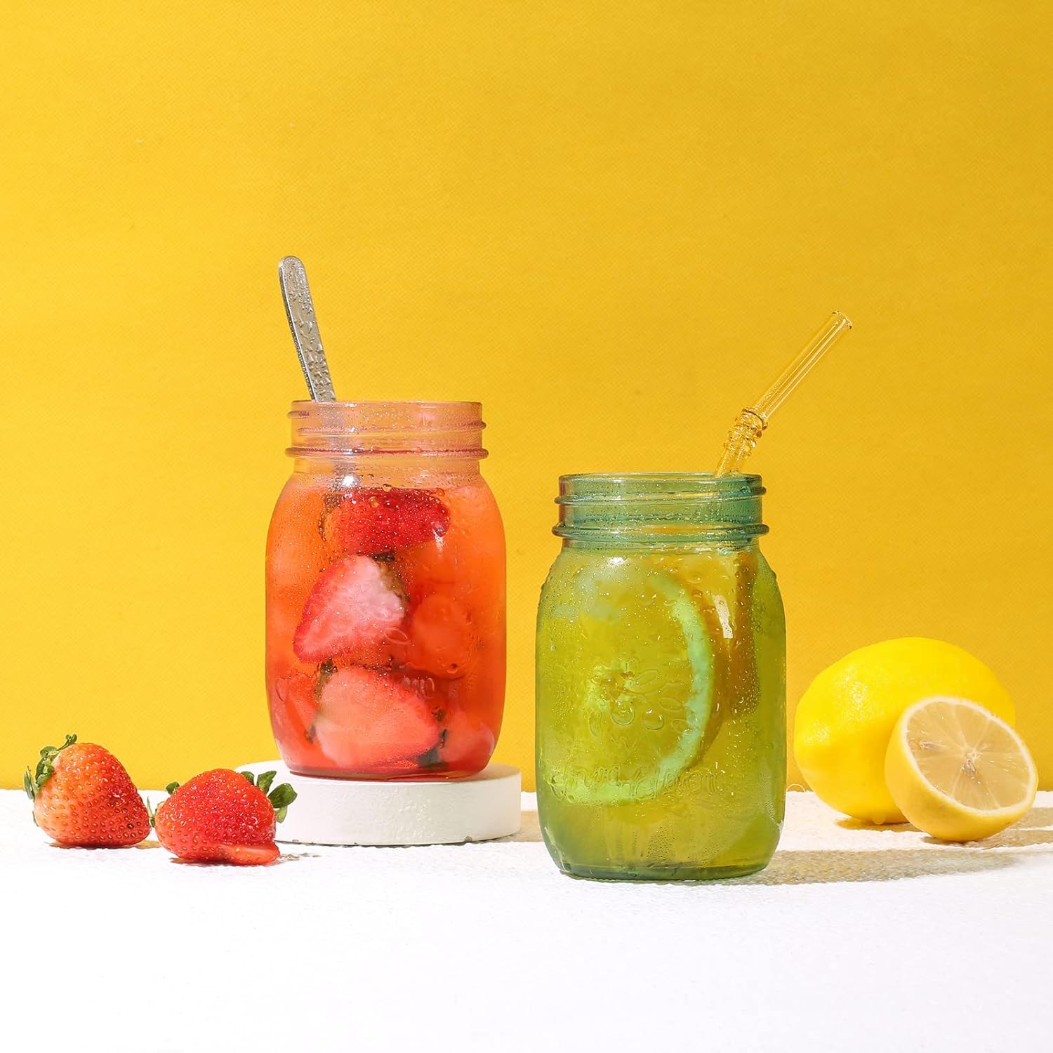 Amzcku 16 oz Rose Pink Mason Jars with Lids 6 Pack