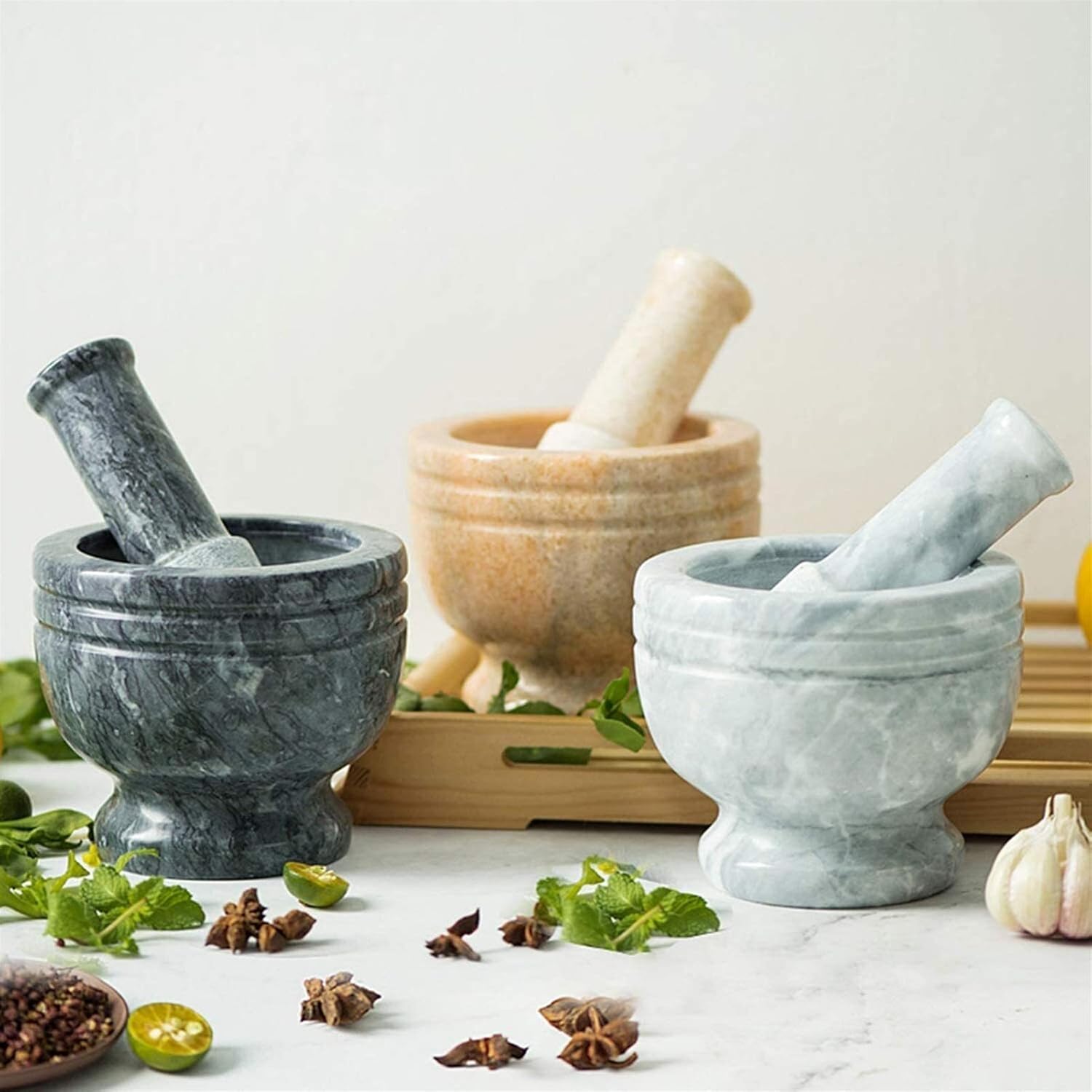 KJLY Marble Pestle Mortar Set Durable Kitchen Tool