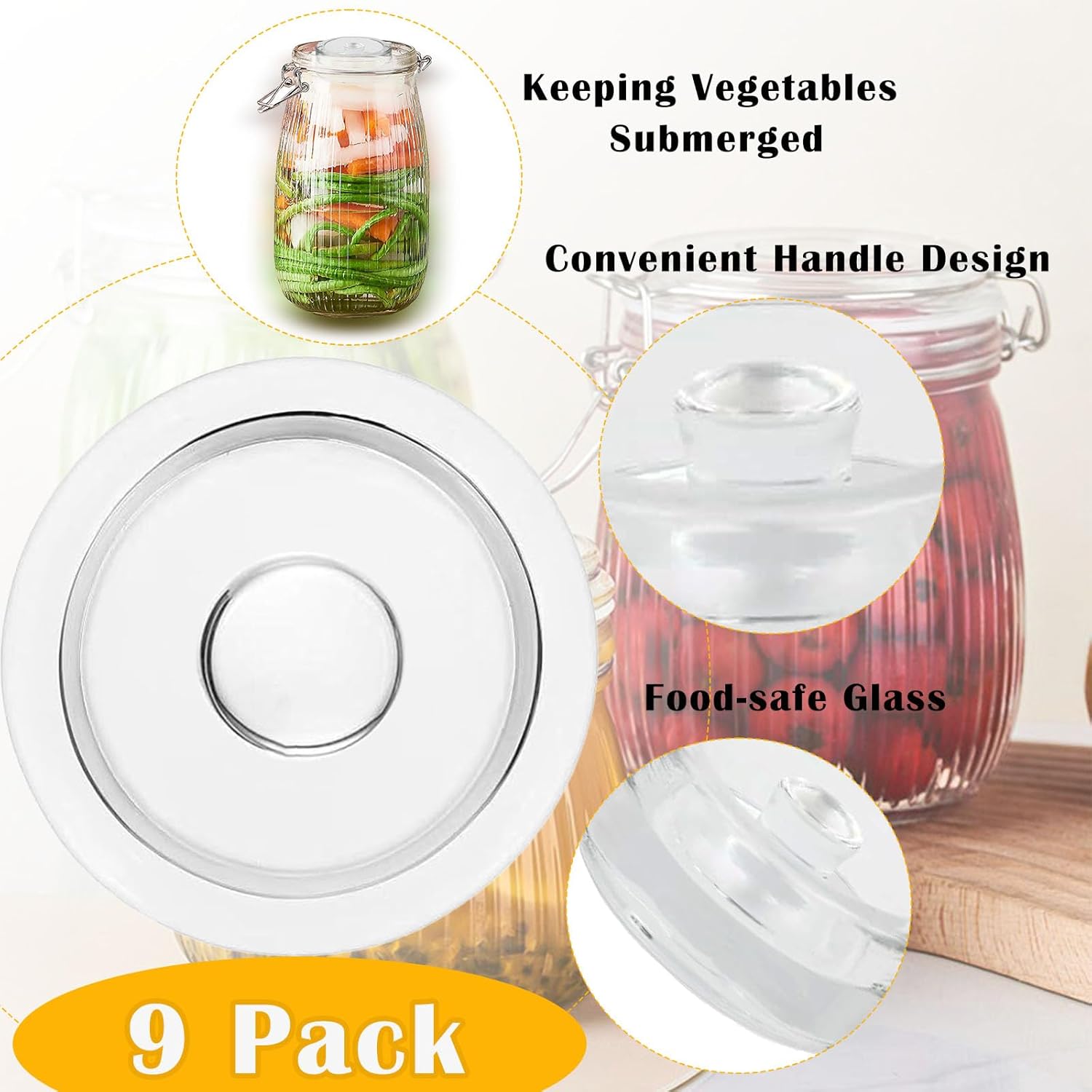 9 Pack Clear Glass Fermentation Weights for Mason Jars