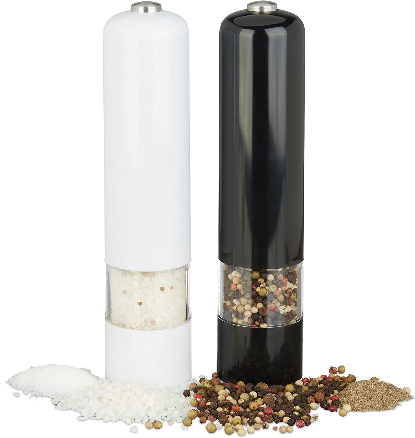 Relaxdays Electric Pepper Mill Set of 2 with Light BlackWhite