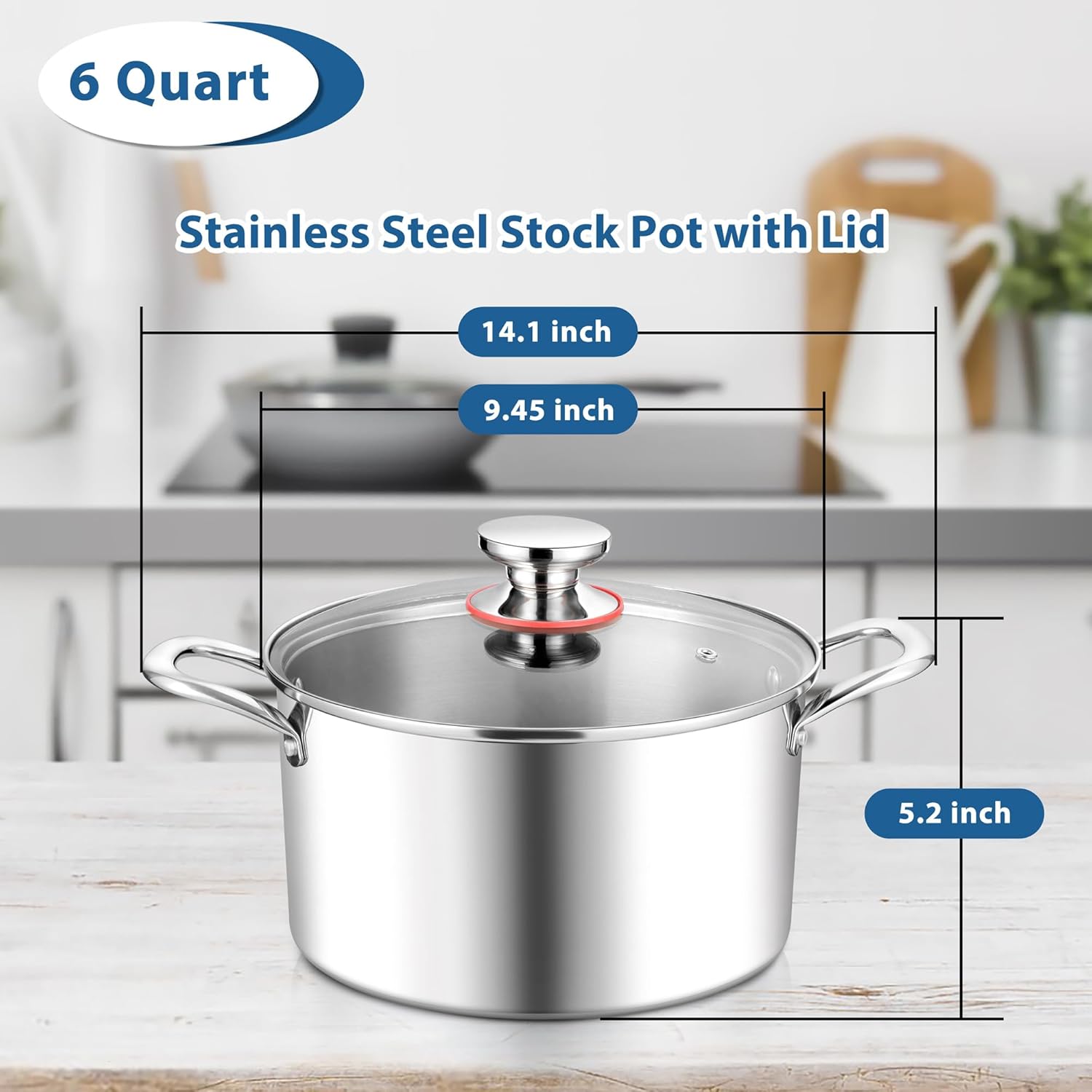 E-far 6 Quart Stock Pot with Glass Lid 1