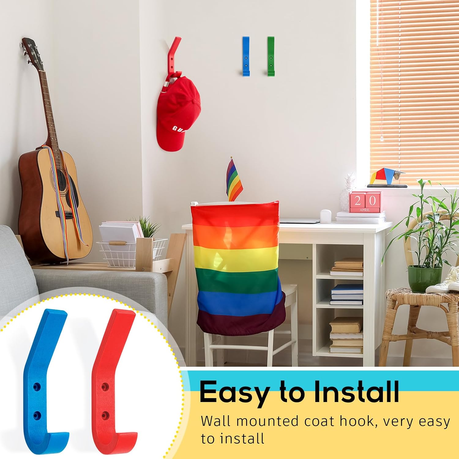 12 Pack Colorful Kids Wood Coat Hooks