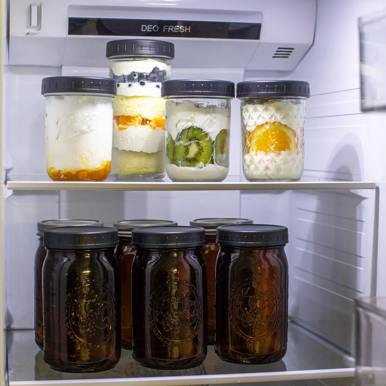 12 Pack Amber Mason Jars with Lids and Bands