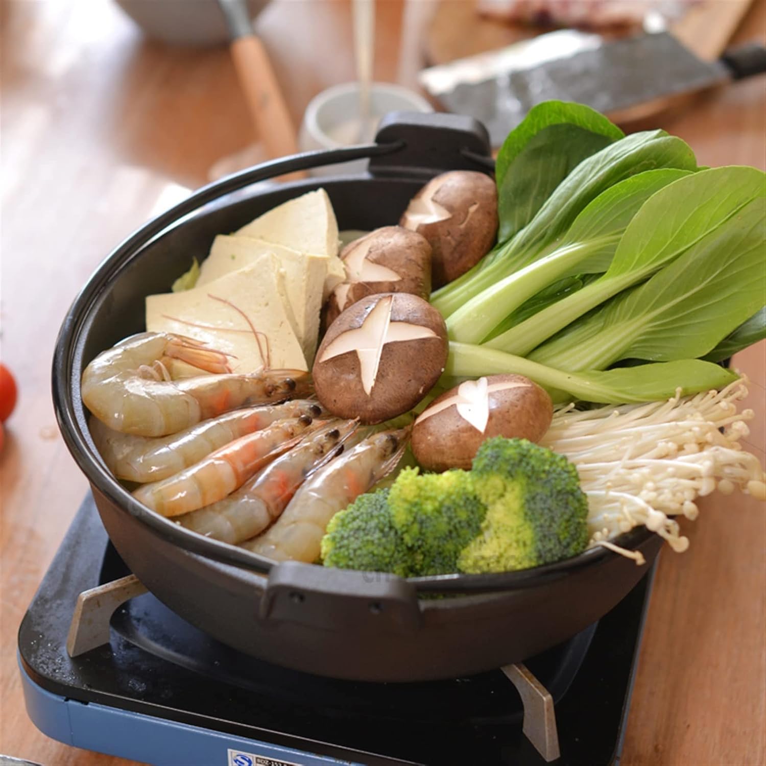 Stock Pot with Wooden Cover Portable Multi-Function Cookware