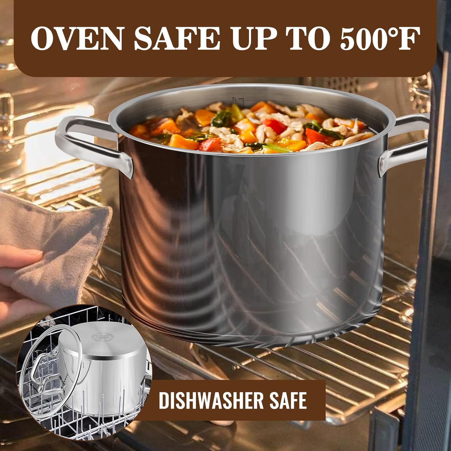 Rorence 8 QT Stockpot with Tempered Glass Lid 1
