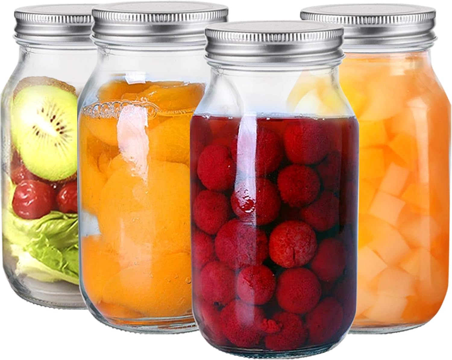 Jucoan 12 Pack 24 oz Square Glass Jars with Silver Lids