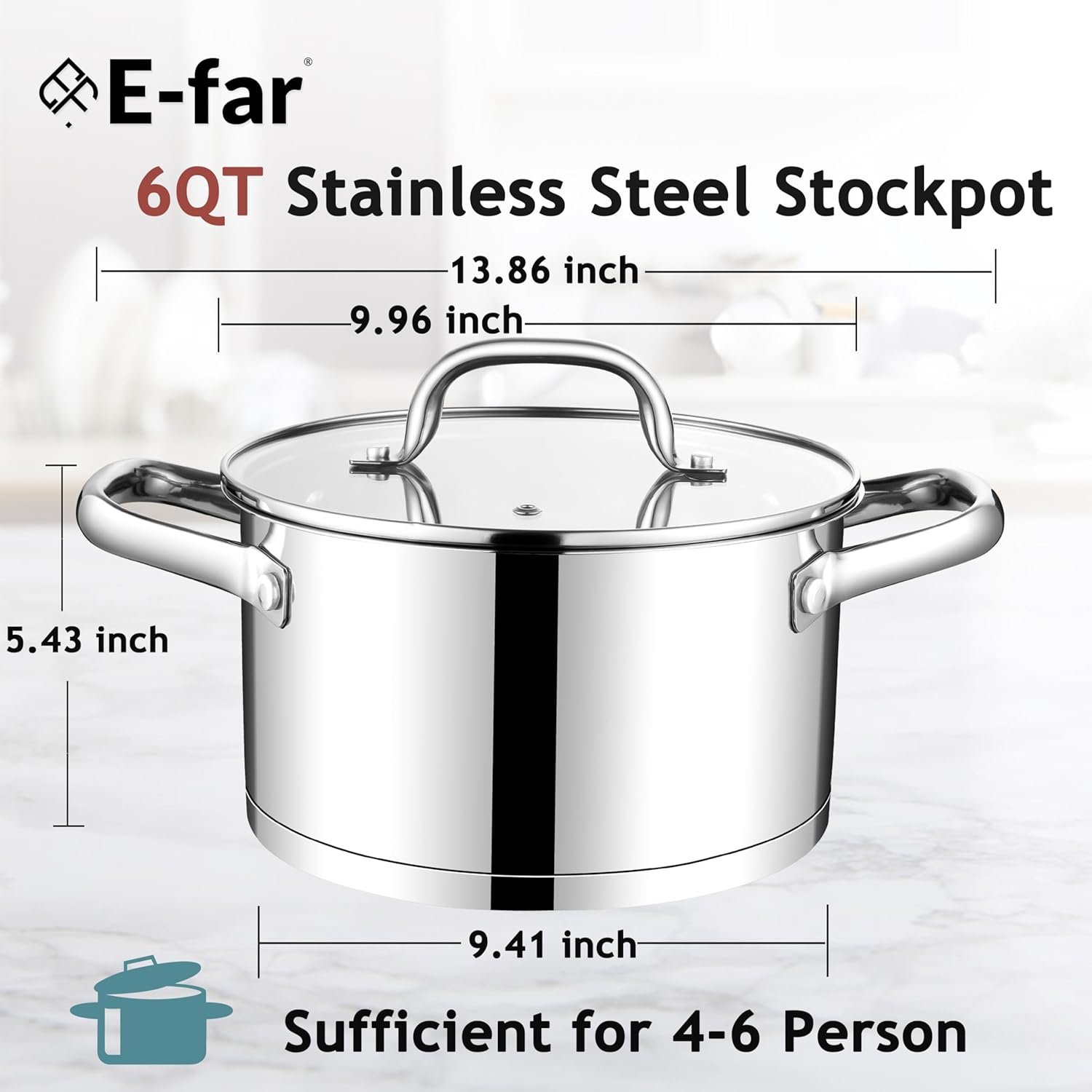E-far 6 Quart Stainless Steel Stock Pot with Lid