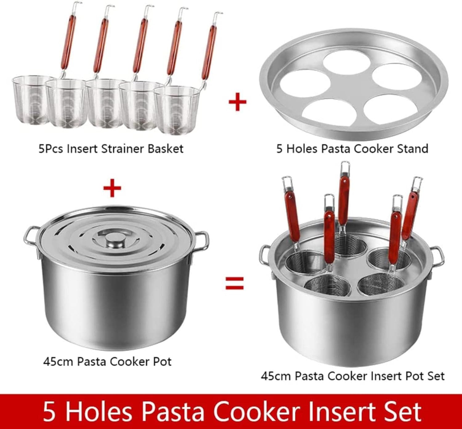 ANSNAL Stainless Steel Pasta Cooker Insert Set with 4 Holes