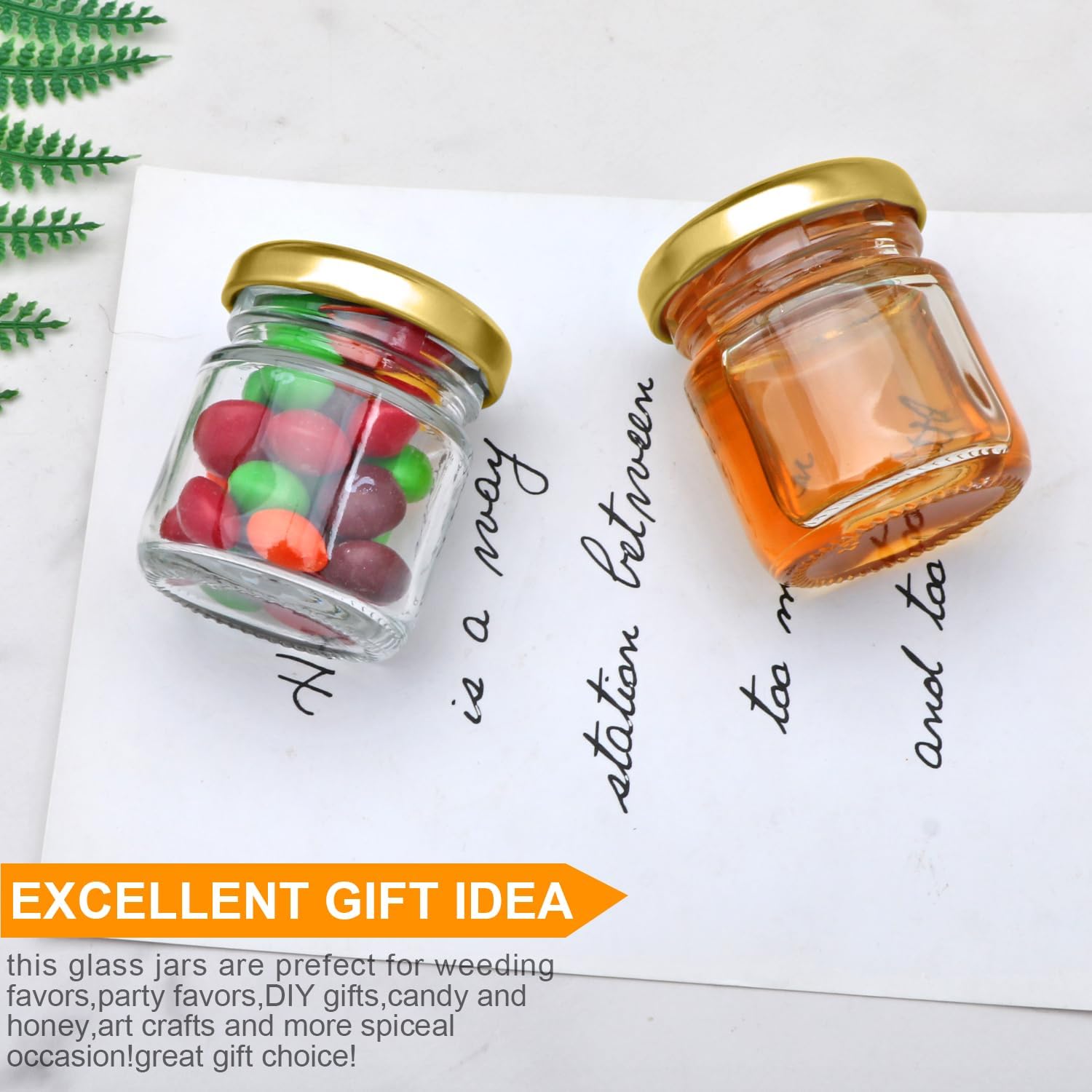 Encheng 15oz Clear Glass Jars Set of 70 with Golden Lids