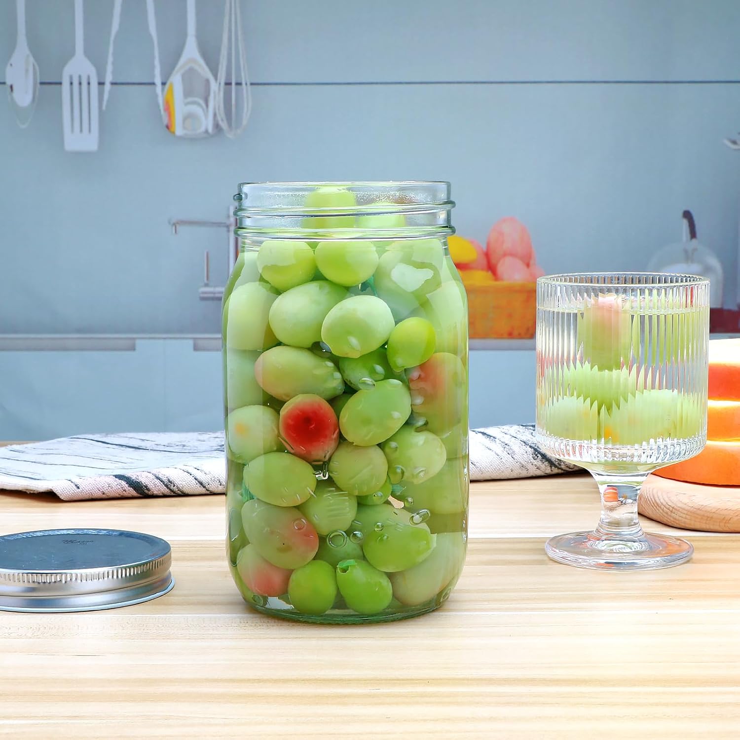 Flrolove 32 OZ Glass Jars 6 Pack with Airtight Lids