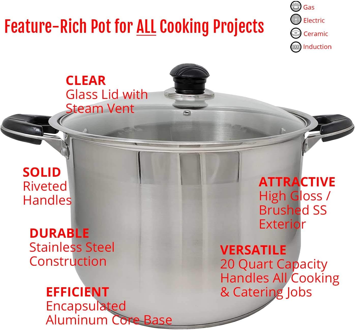 20 Quart Stainless Steel Stockpot with Glass Lid