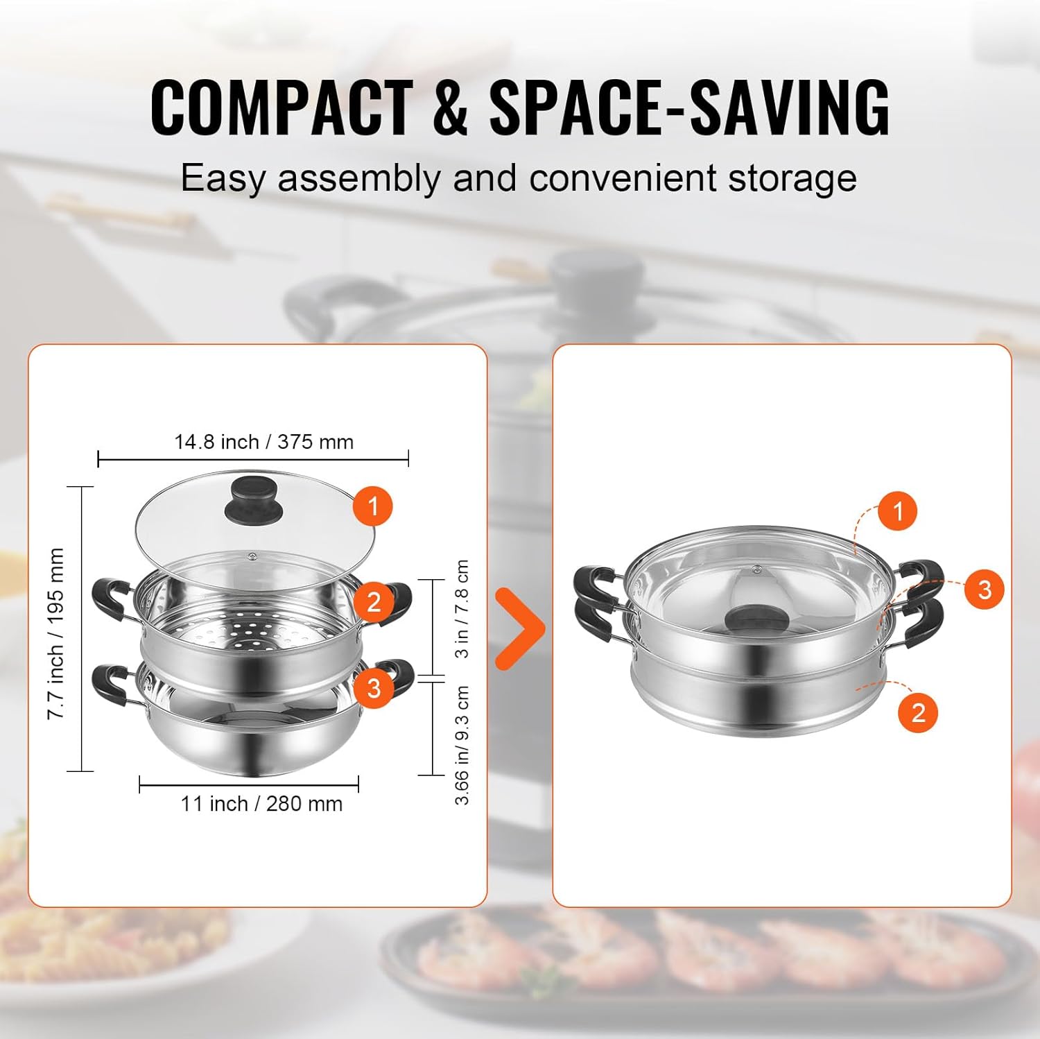 VEVOR 11in Steamer Pot Set with 3QT Stock Pot and Steamer Cloth