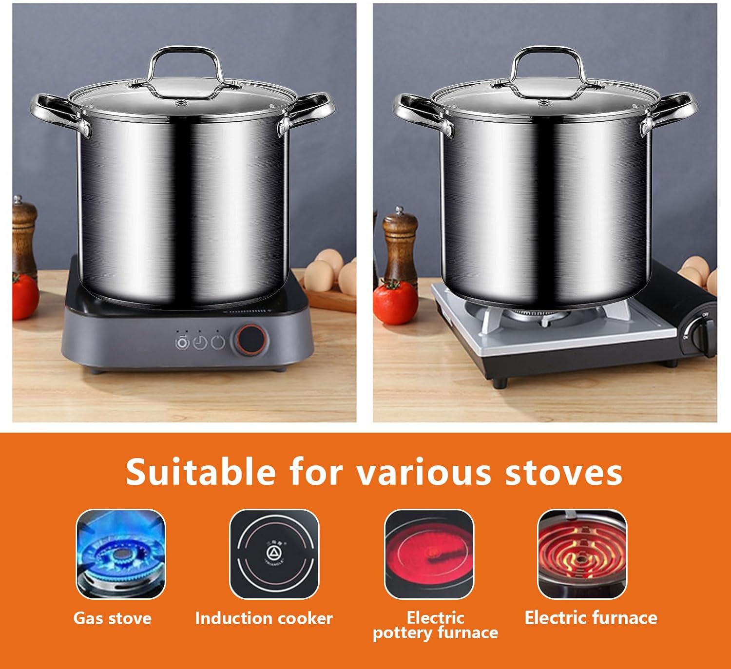AIZYR 65L Stock Pot with Lid 304 Stainless Steel