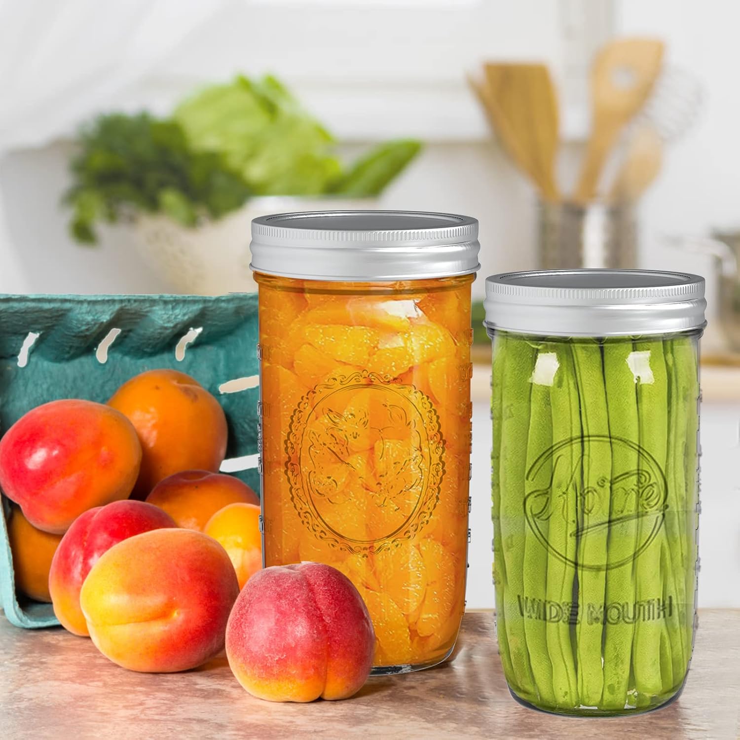 Tebery 6 Pack 24-Ounce Wide Mouth Canning Jars with Airtight Lids