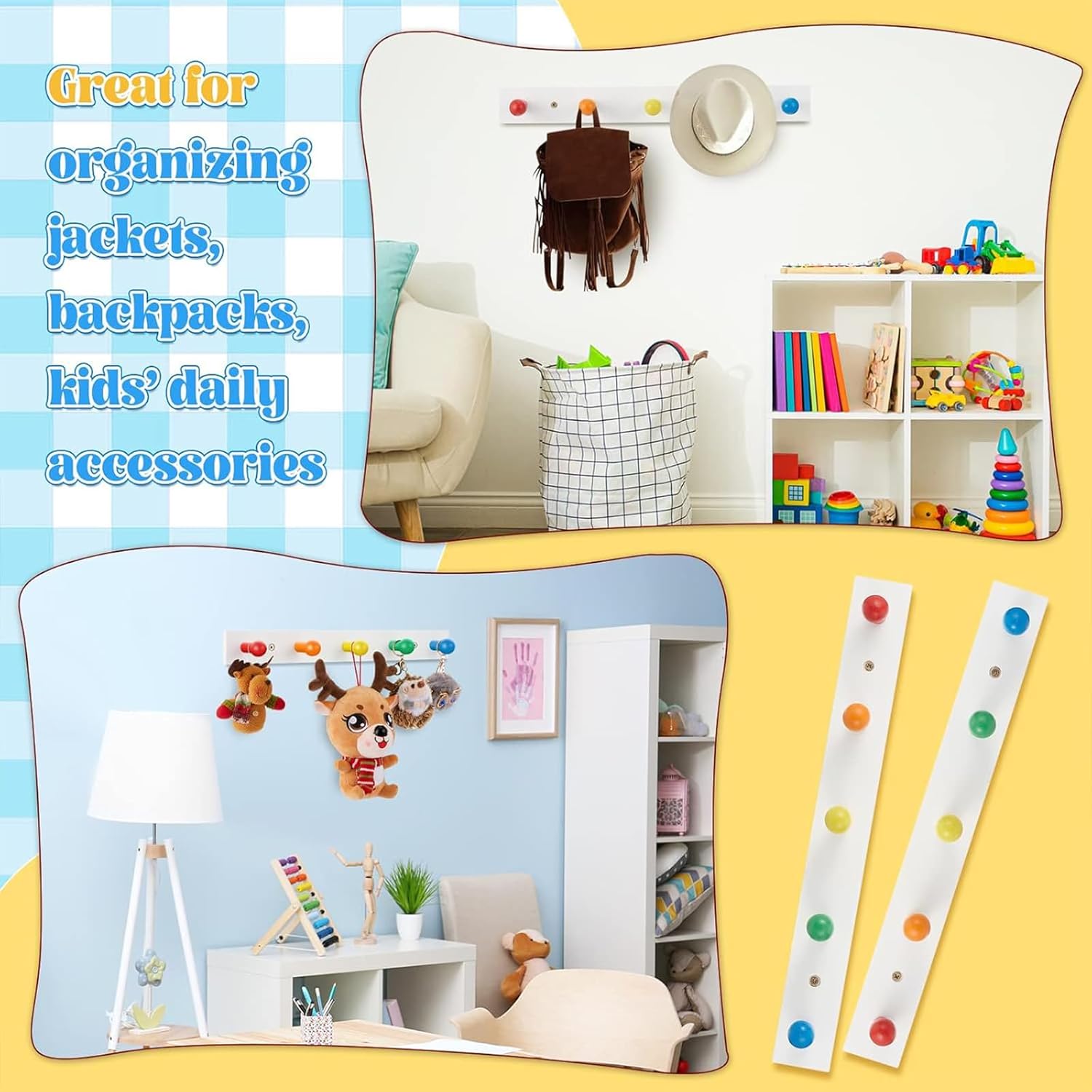 Yousoontic 2 Pcs Kids Rainbow Coat Hooks Wall Mount