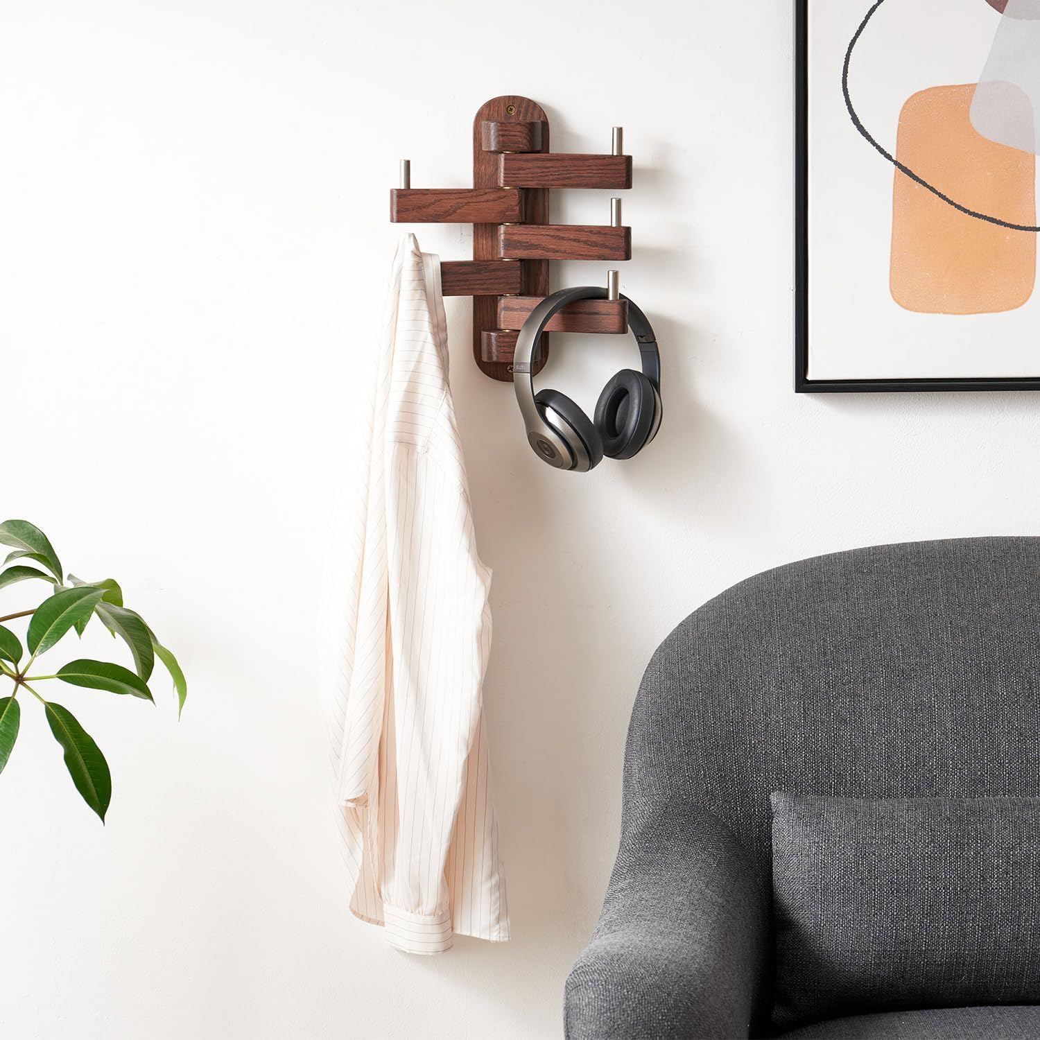 Rsuwiz Oak Wood Coat Hooks with 5 Swivel Arms 1