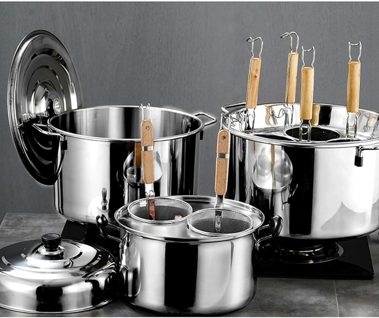 Wzglod Stockpots with Lids and Pasta Basket Set 1