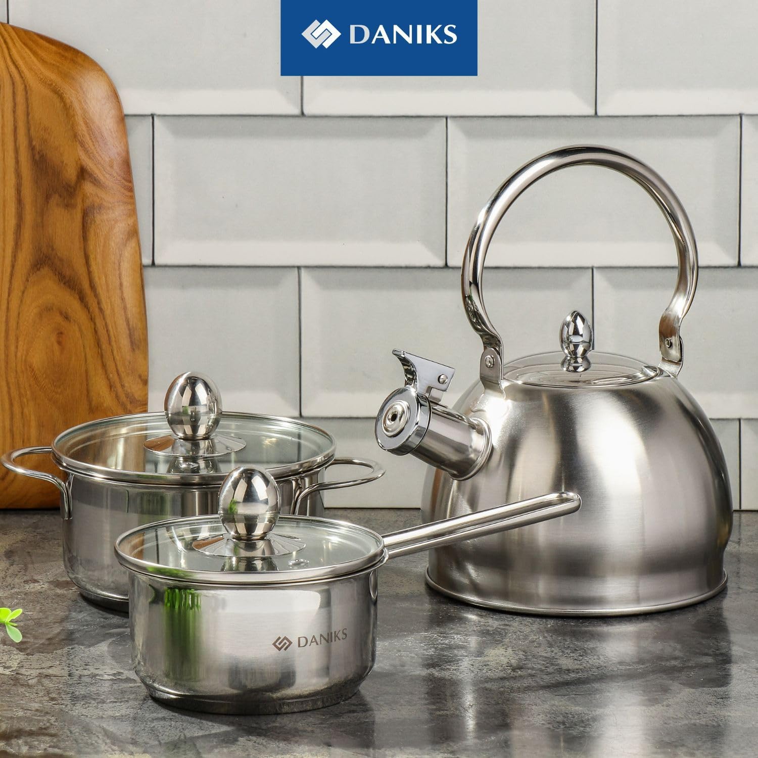Daniks Mini 1 Quart Stainless Steel Sauce Pot with Glass Lid 1