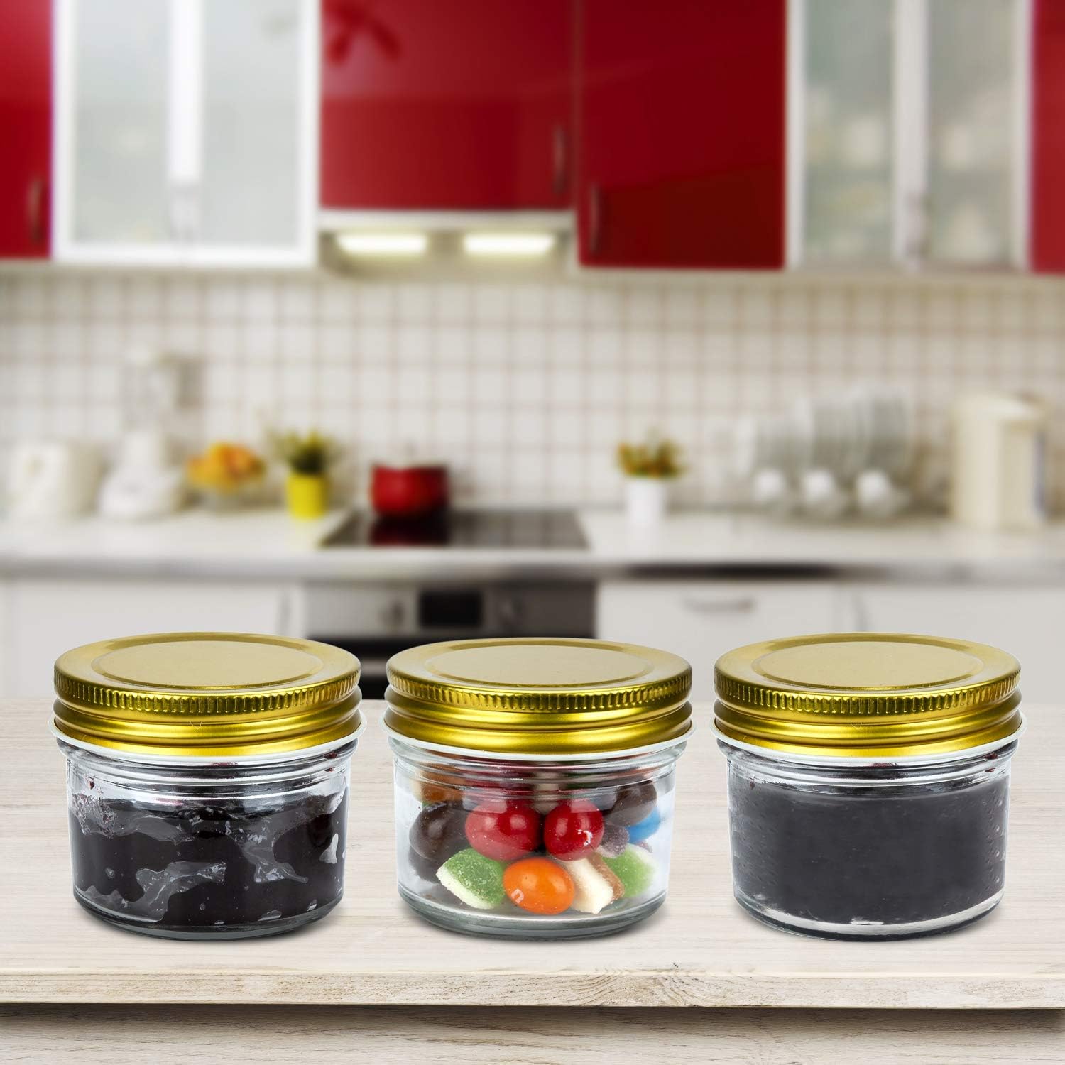Encheng 4 oz Clear Glass Jars with Golden Lids 40 Pack 1