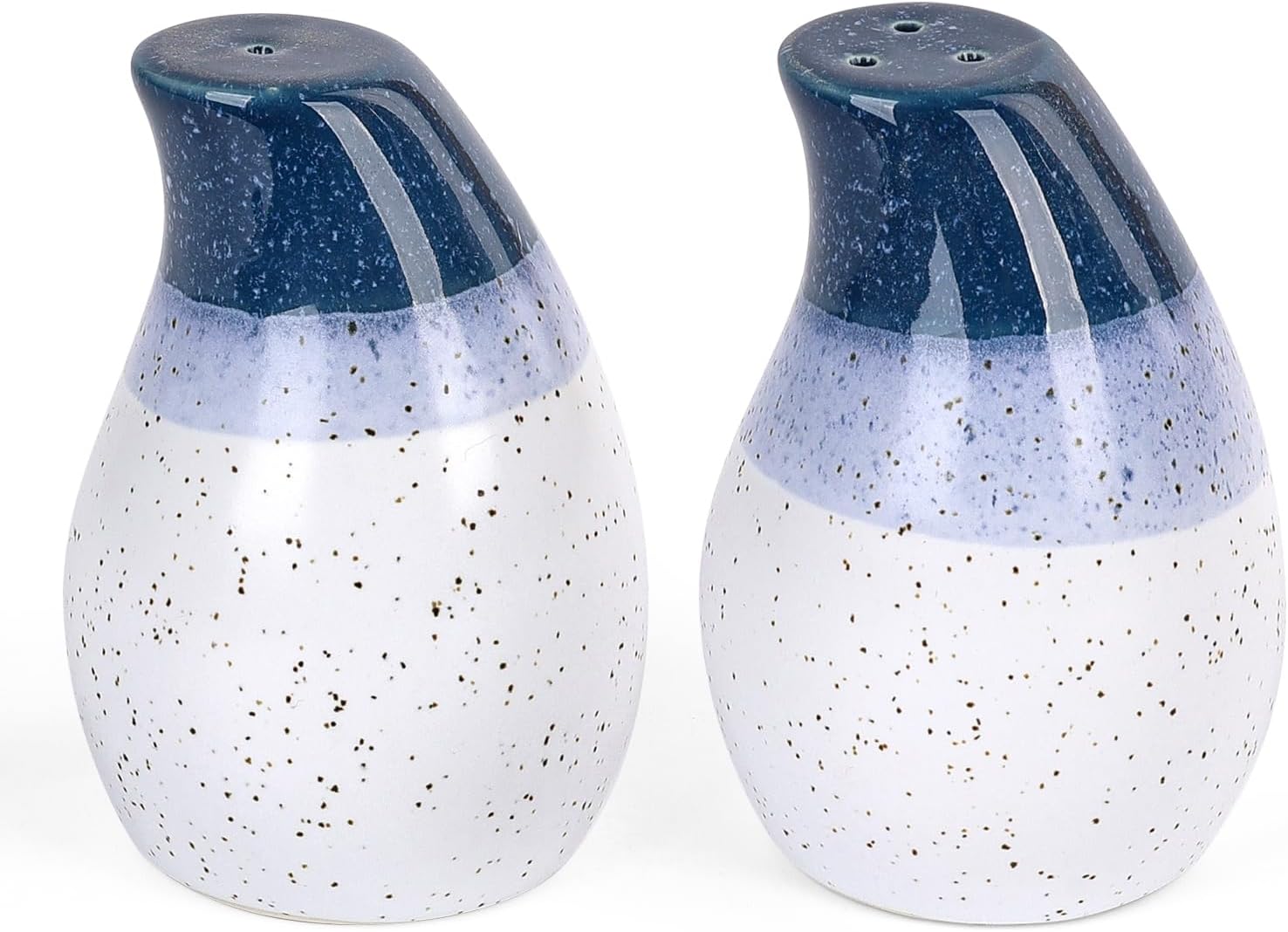 KERMANDO Ceramic Salt Pepper Shaker Set - 2 Pack Blue White