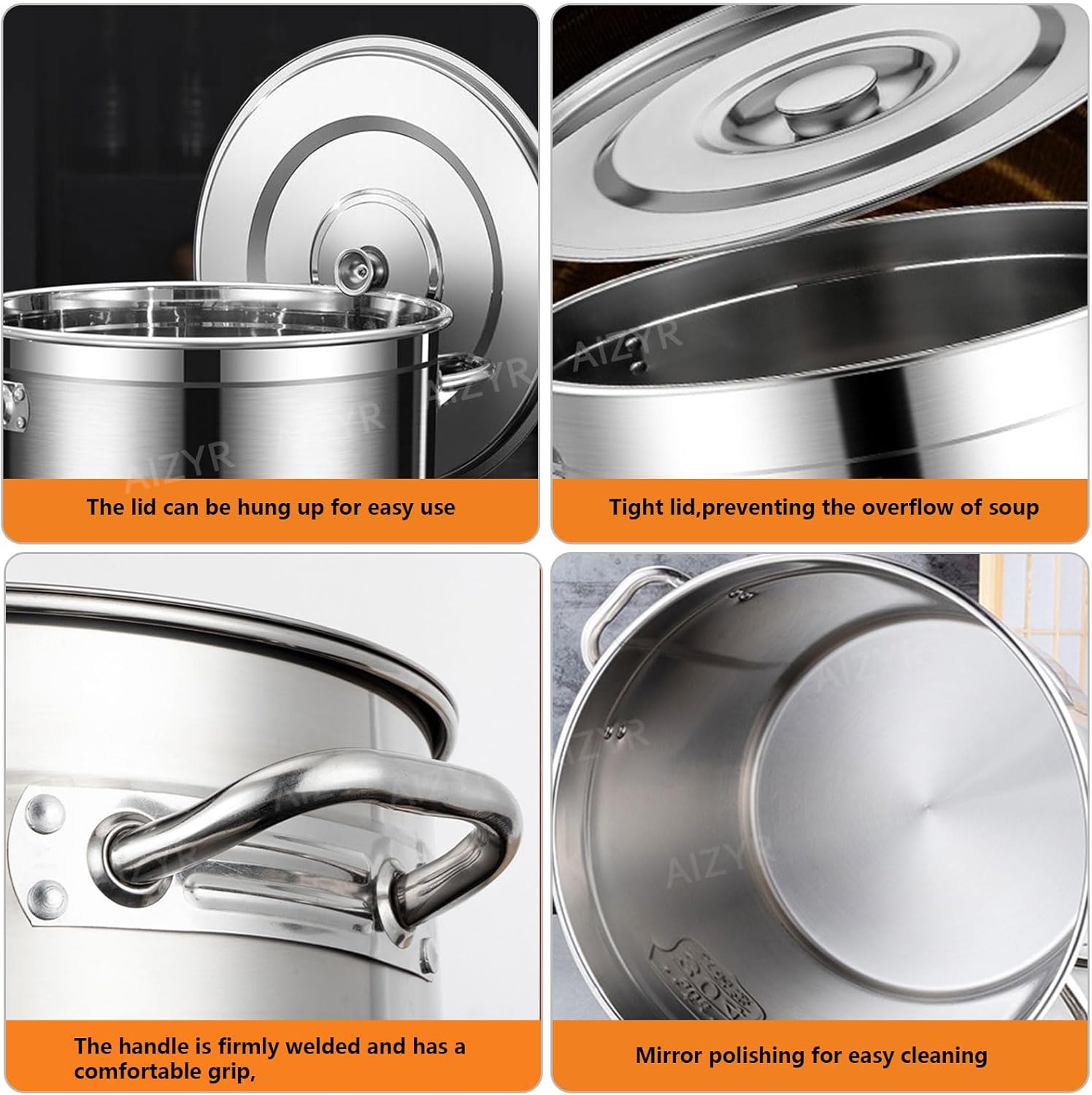 AIZYR 304 Stainless Steel Stock Pot with Lid