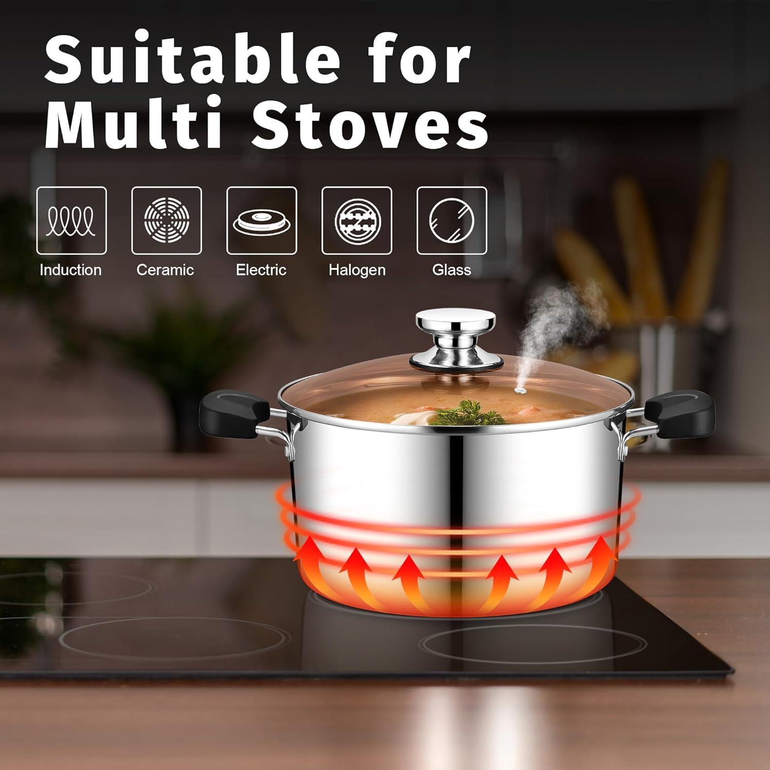 PP CHEF 8 Qt Stock Pot with Lid 3-Ply Stainless Steel