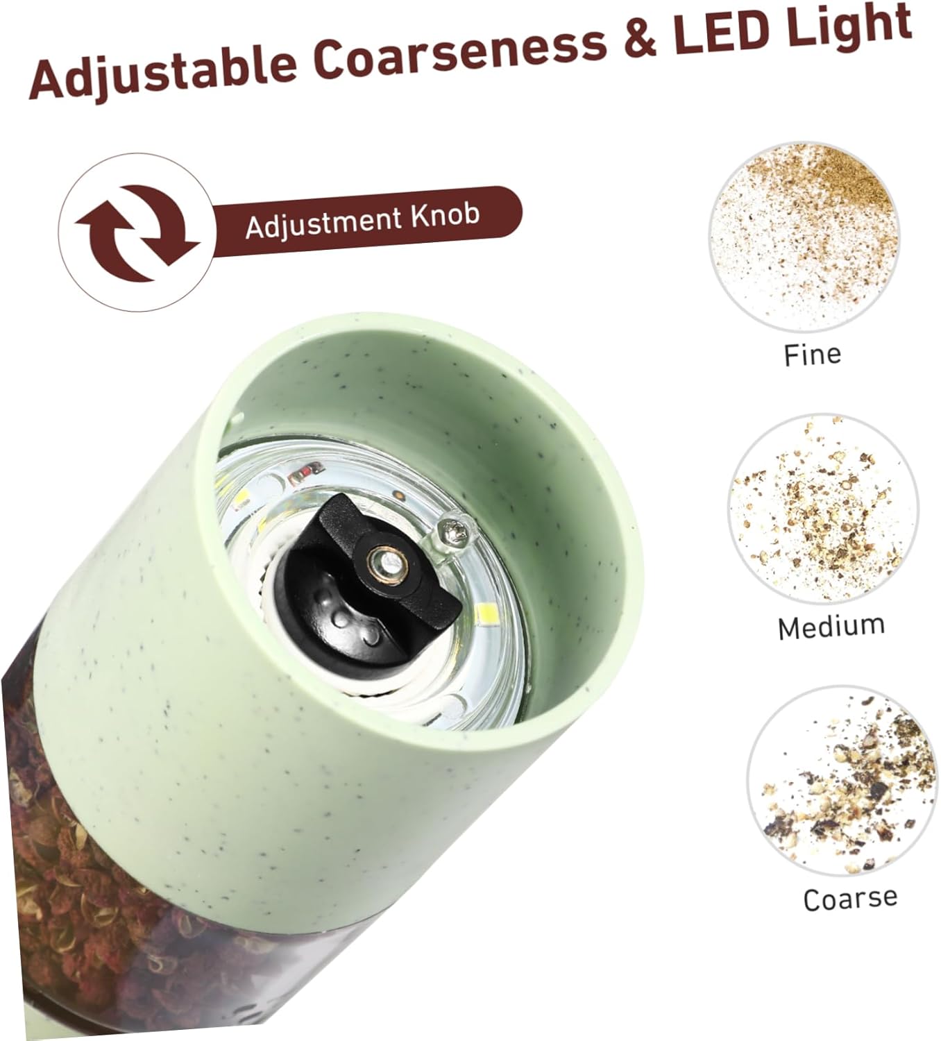 Cabilock 2pcs Adjustable Coarseness Salt Pepper Shaker Set with Stand