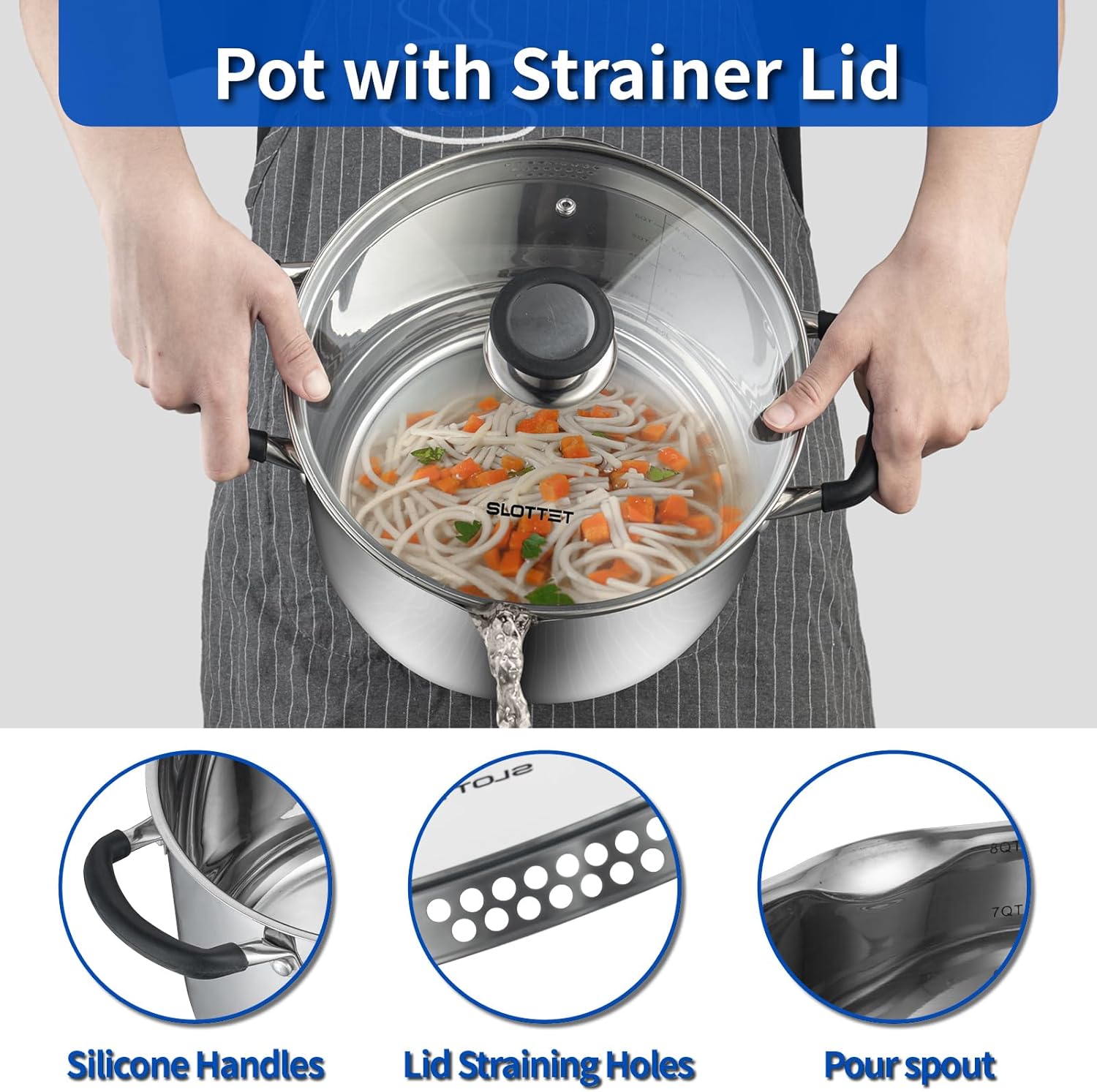8 Quart Stock Pot with Glass Lid and Pour Spout