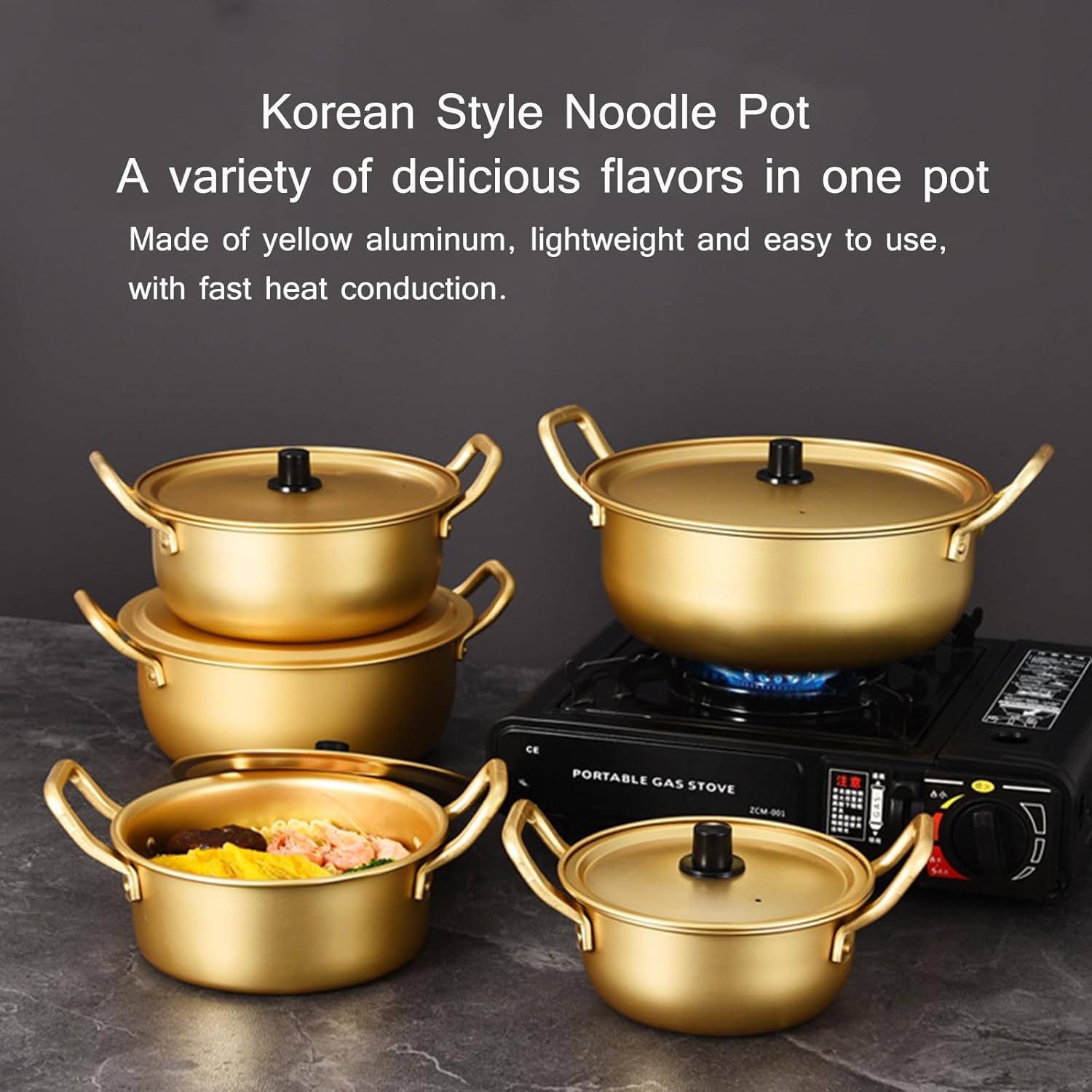 BINGWANG Ramen Cooking Pot 18cm Aluminum Stockpot with Lid and Double Handle