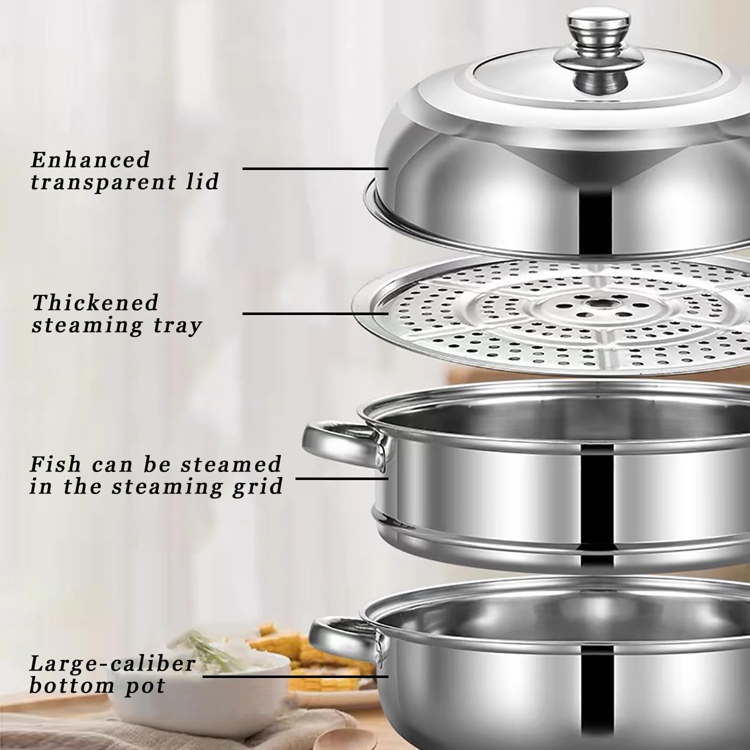 Stainless Steel 11 Inch 2-Tier Steamer Pot with Lid