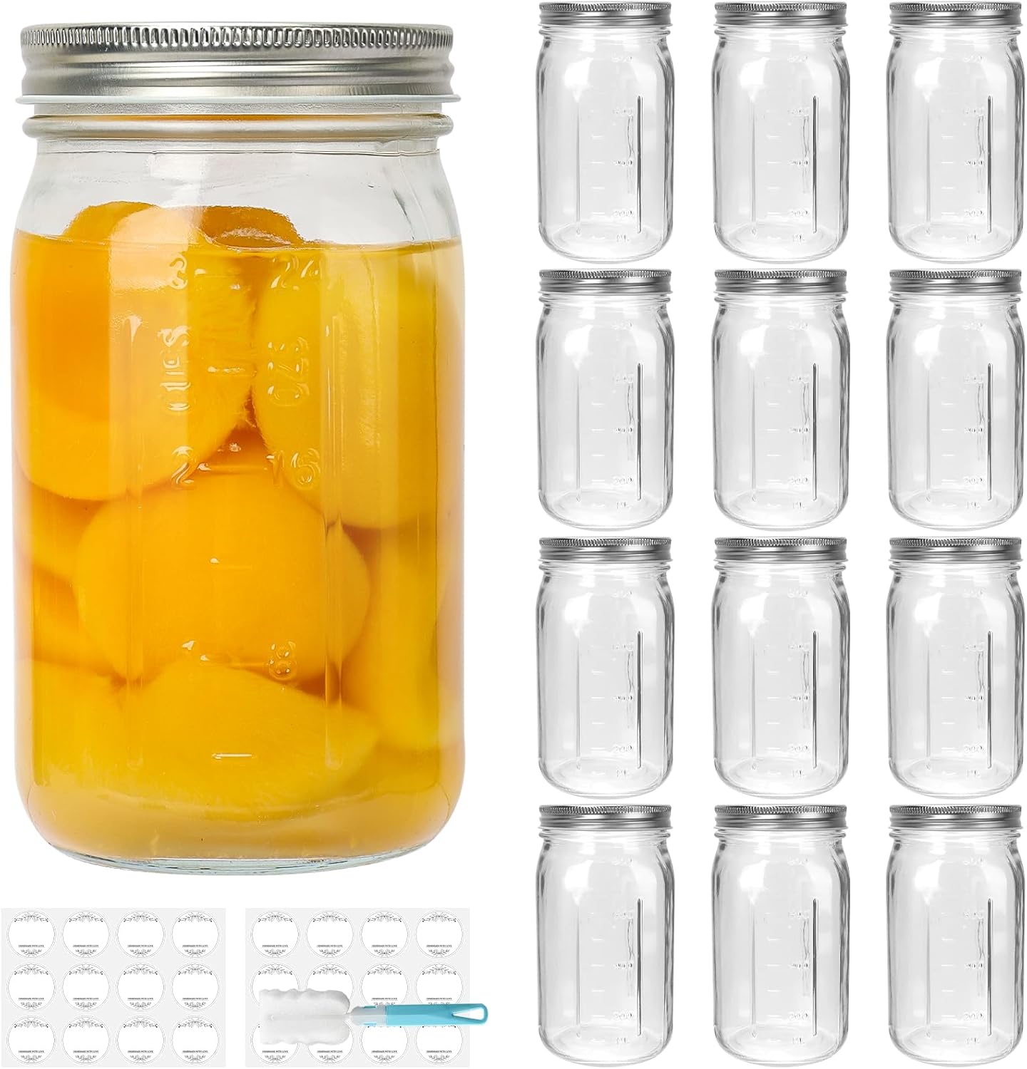 DHSBTLS 32 oz Glass Mason Jars 12 Pack