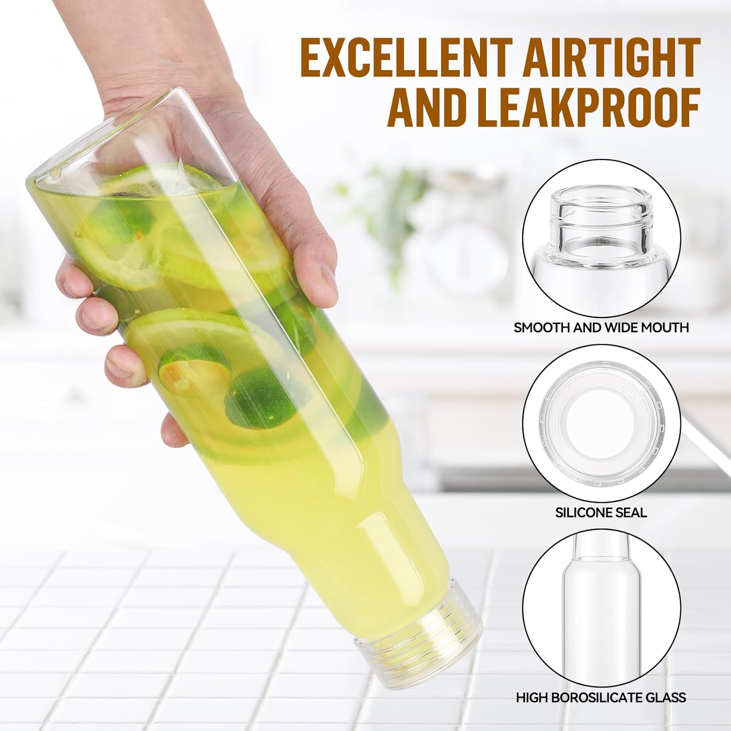 25oz Borosilicate Glass Bottles with Lids 2 Pack