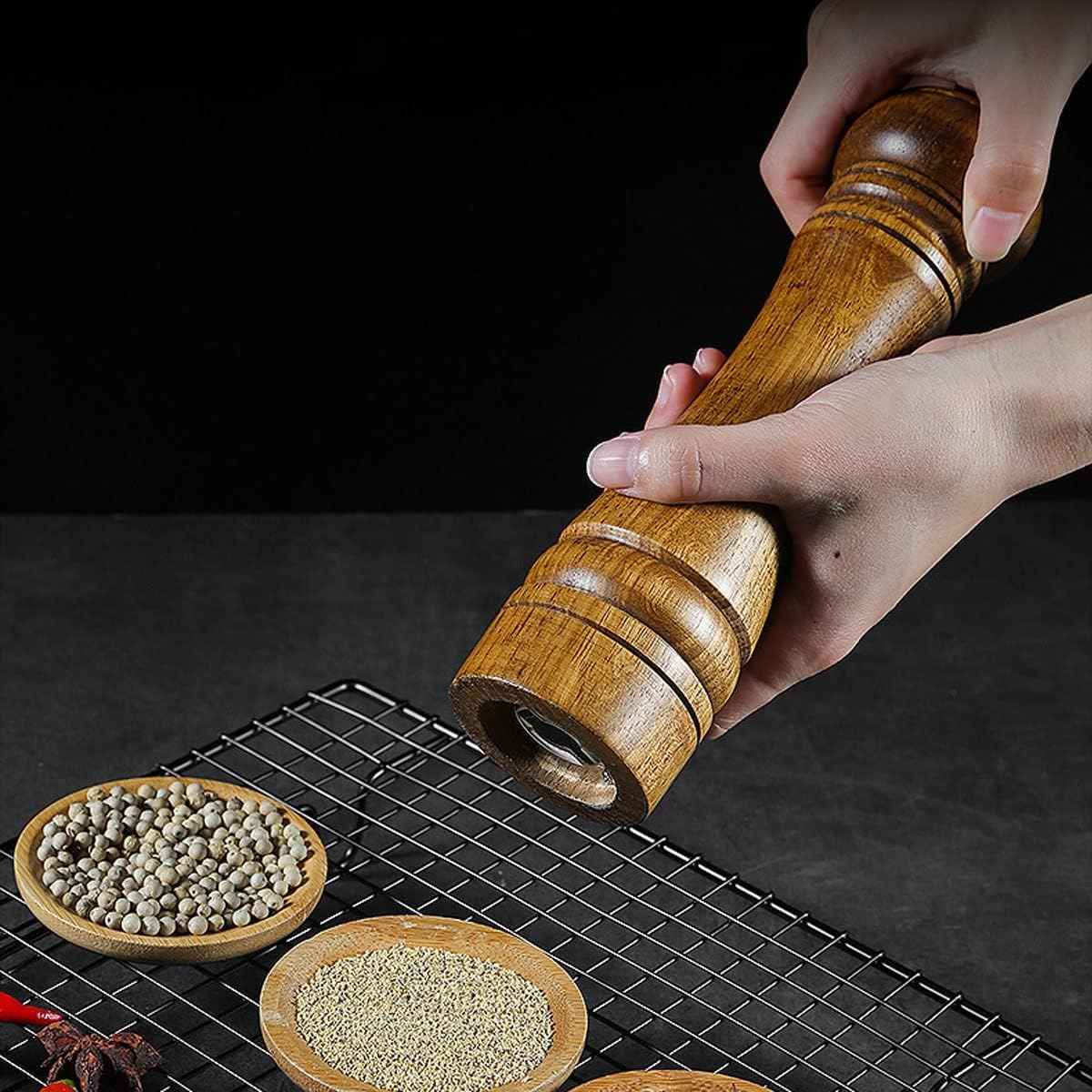 BINHAI Adjustable Pepper Mill Set 2 Piece 8 Inches