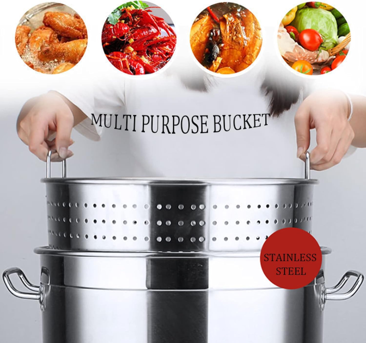 AIZYR 35x35cm Stainless Steel Stockpot with Strainer Basket