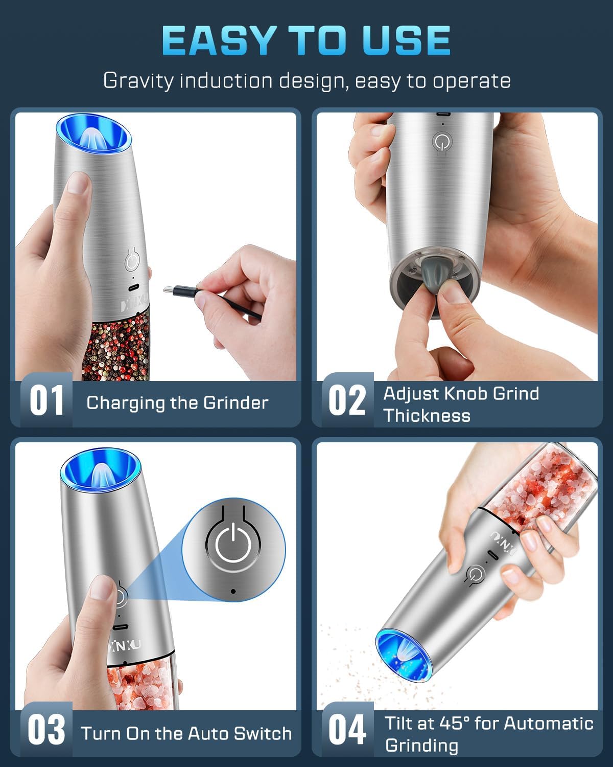 XinXu USB Rechargeable Salt Pepper Grinder Set