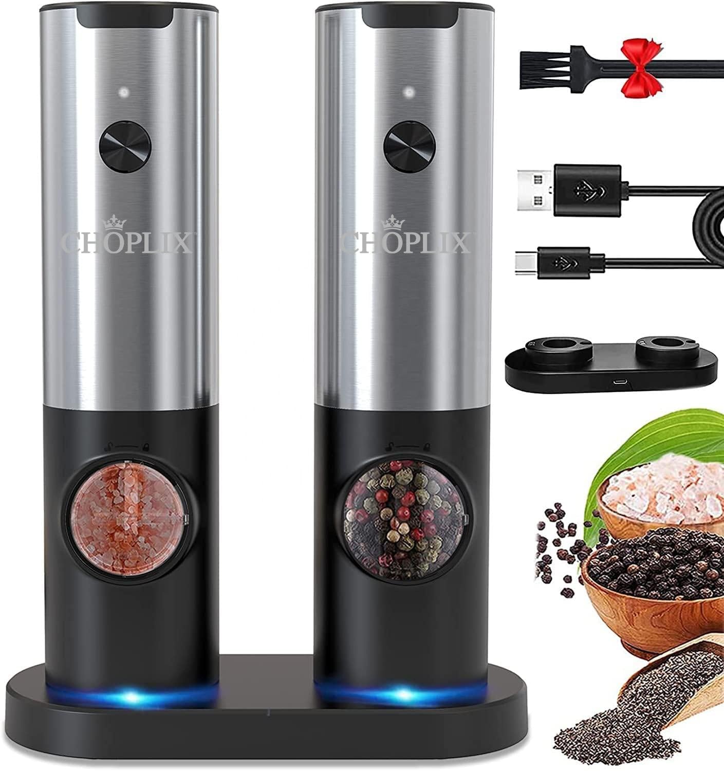 CHOPLIX USB Rechargeable Pepper Mill Set with LED Light